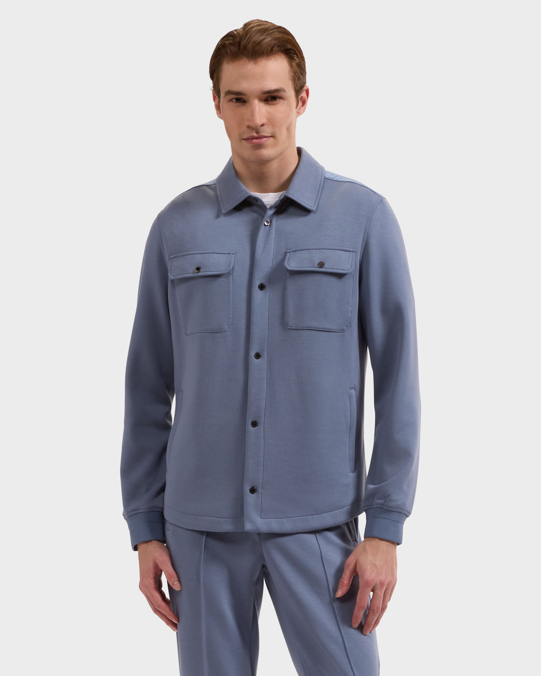 Soft Touch Knit Shirt Jacket in Steel