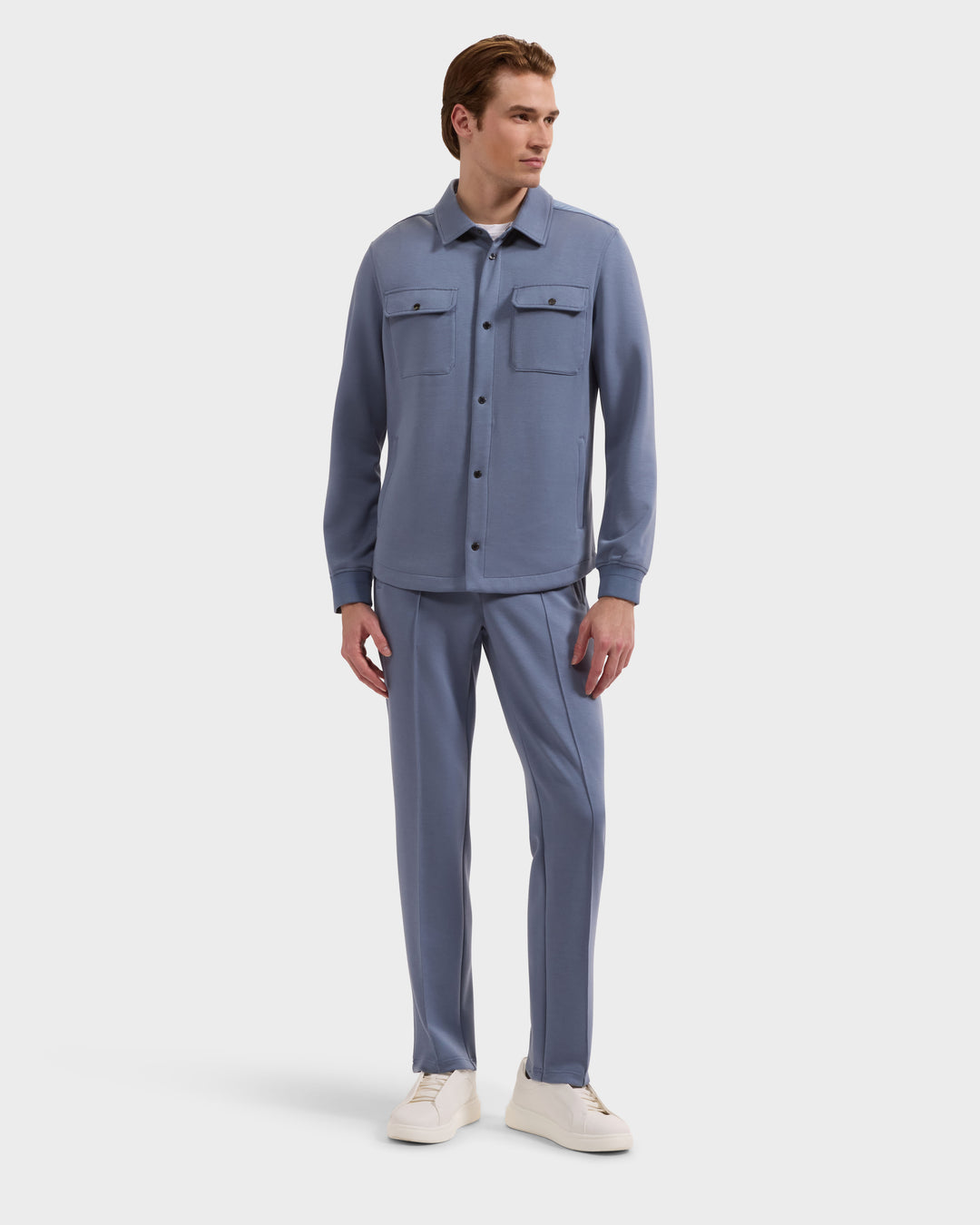 Soft Touch Knit Shirt Jacket in Steel