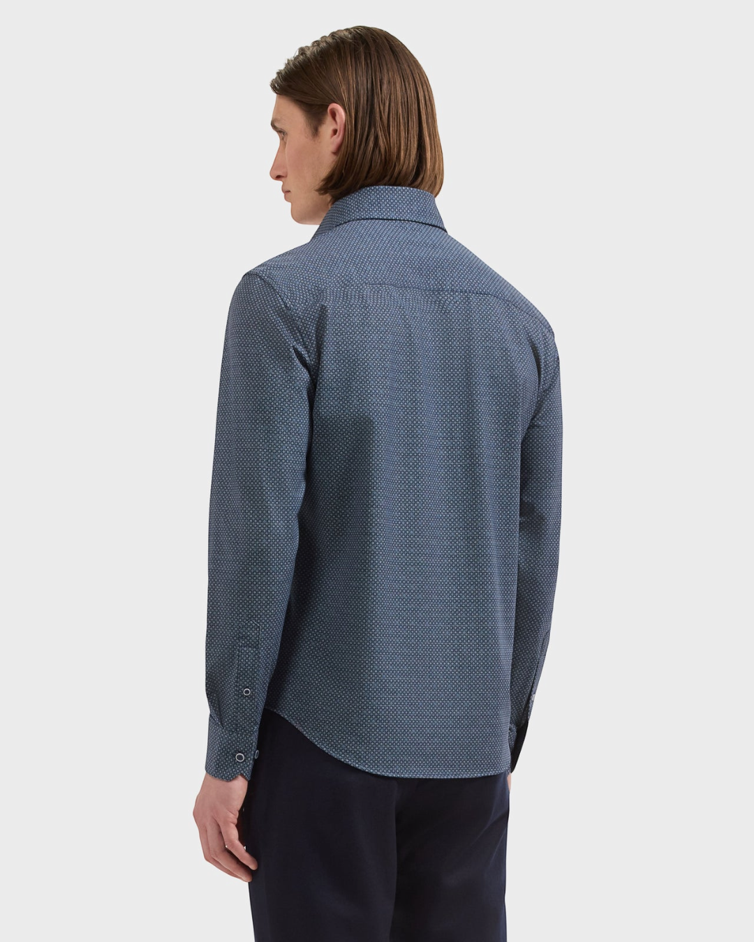 Devon OoohCotton Geometric Shirt in Navy-S-NAVY-BUGATCHI-Levy's Clothier