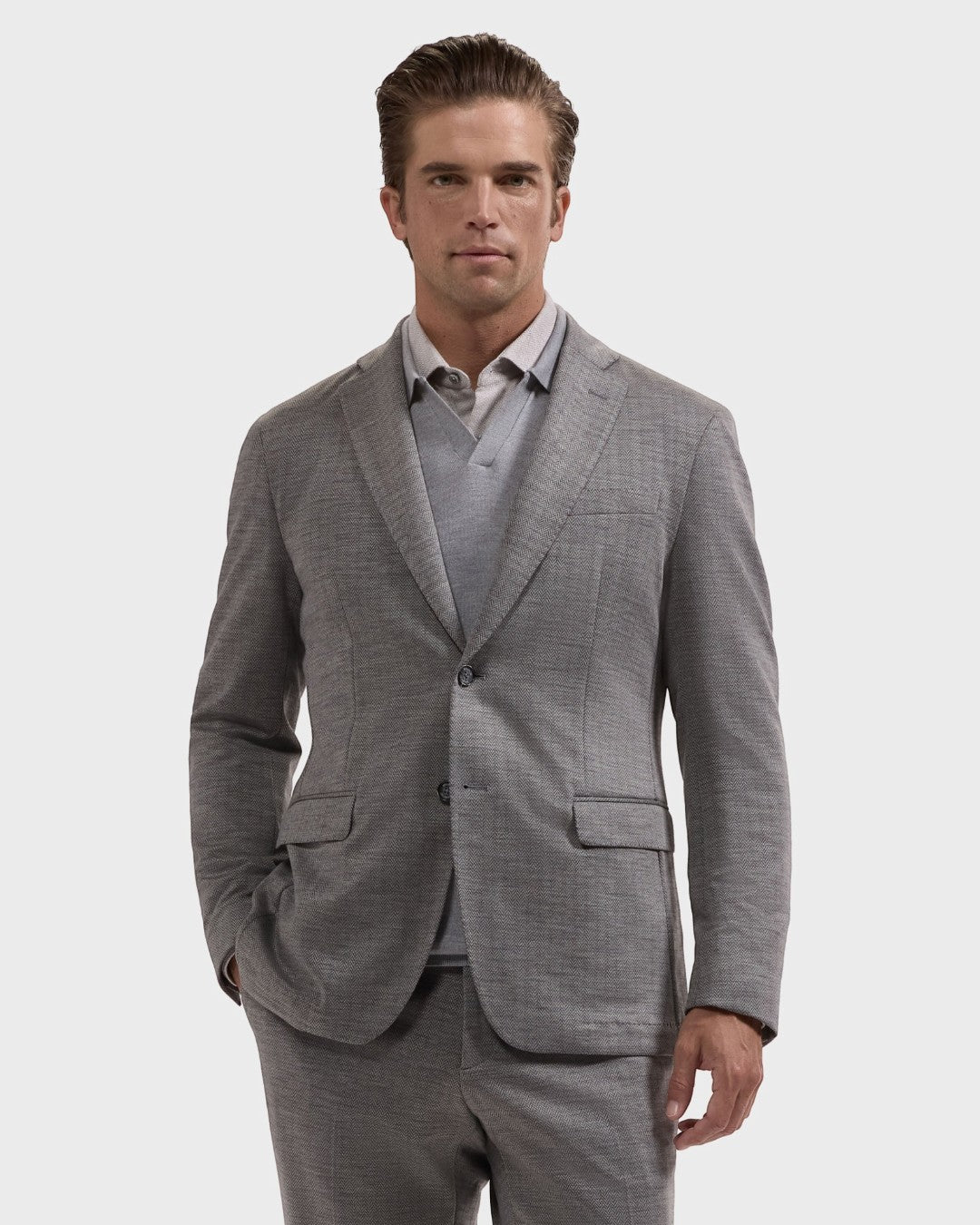 Herringbone Blazer in Grey Stone-38-Grey Stone-BUGATCHI-Levy's Clothier