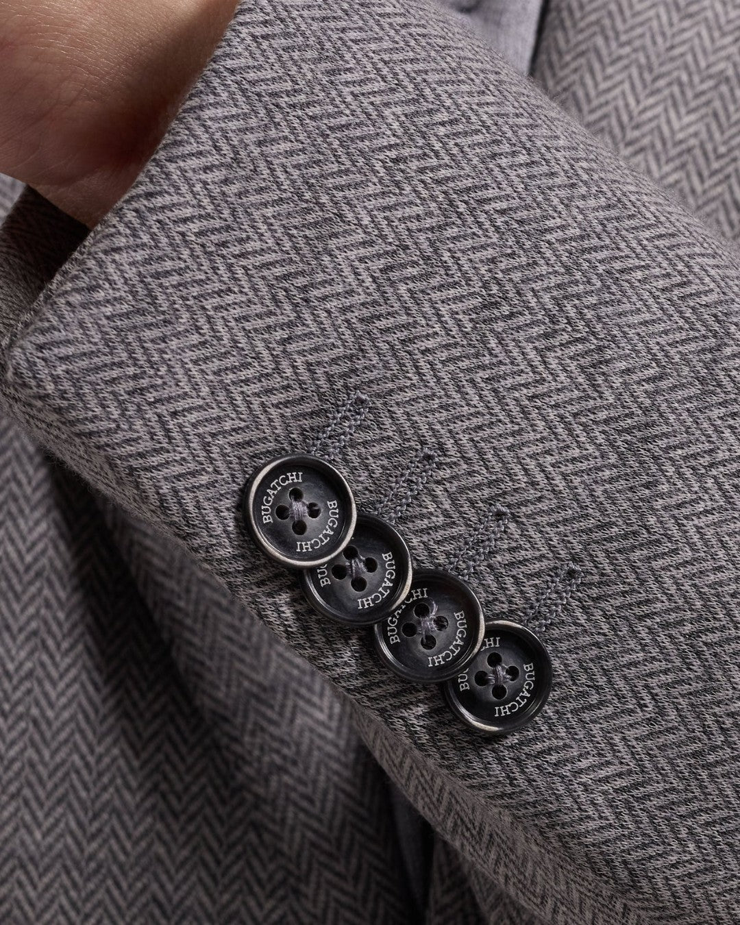 Herringbone Blazer in Grey Stone-38-Grey Stone-BUGATCHI-Levy's Clothier