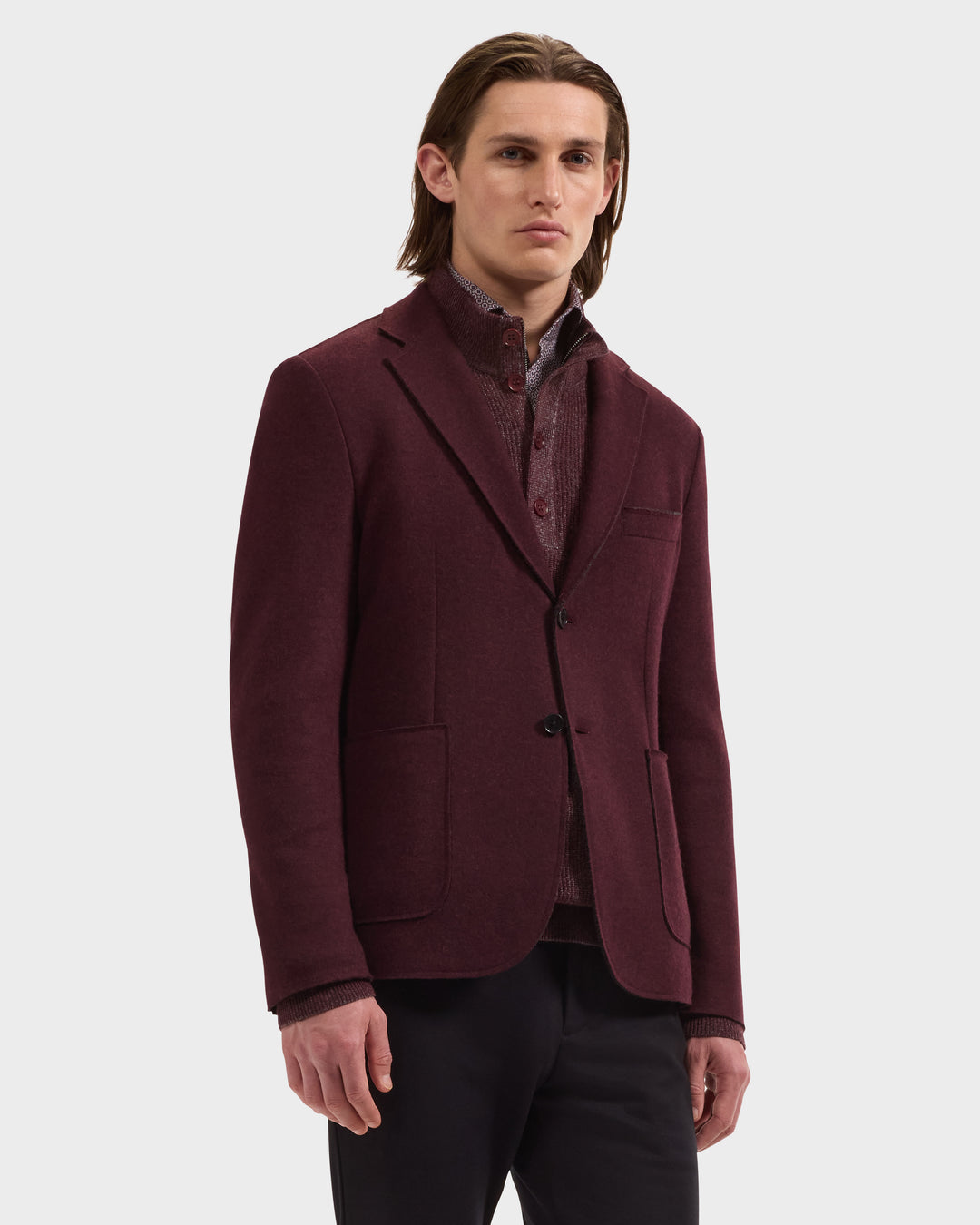 Solid Wool Blazer in Burgundy