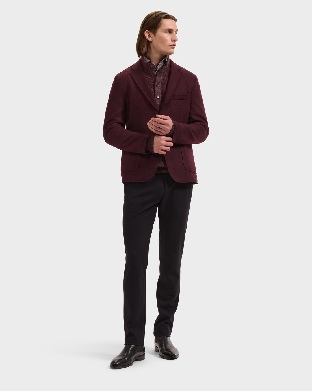 Solid Wool Blazer in Burgundy