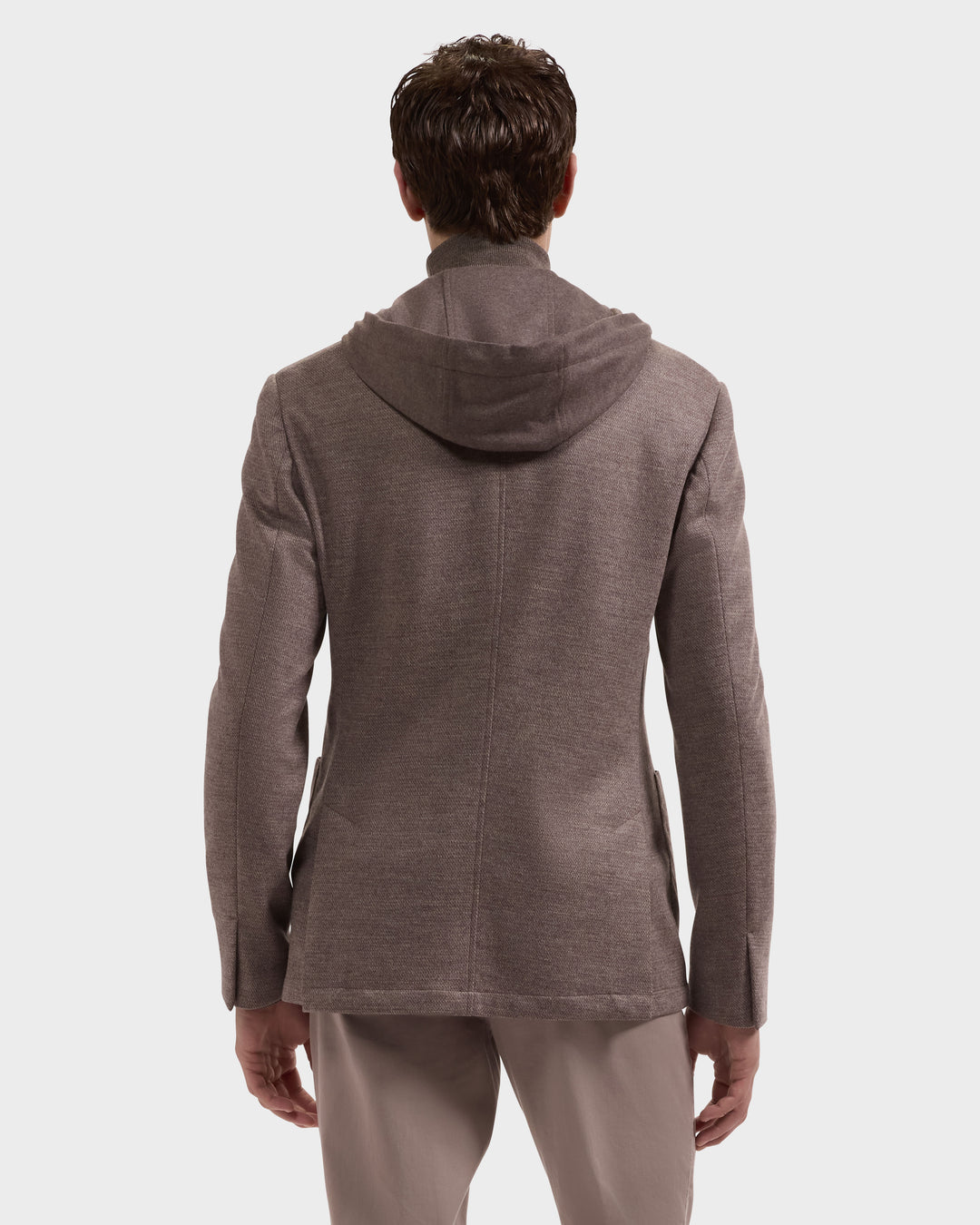 Wool Blazer with Removable Hooded Bib in Walnut