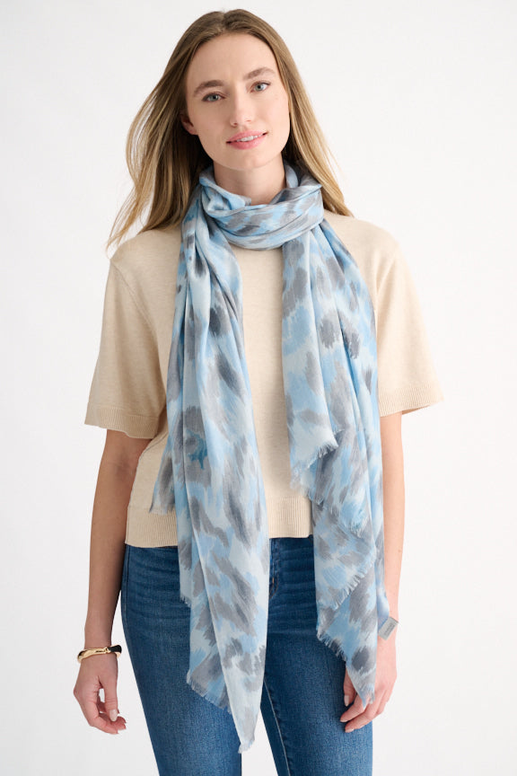 Kinross Cashmere Painted Leopard Print Scarf