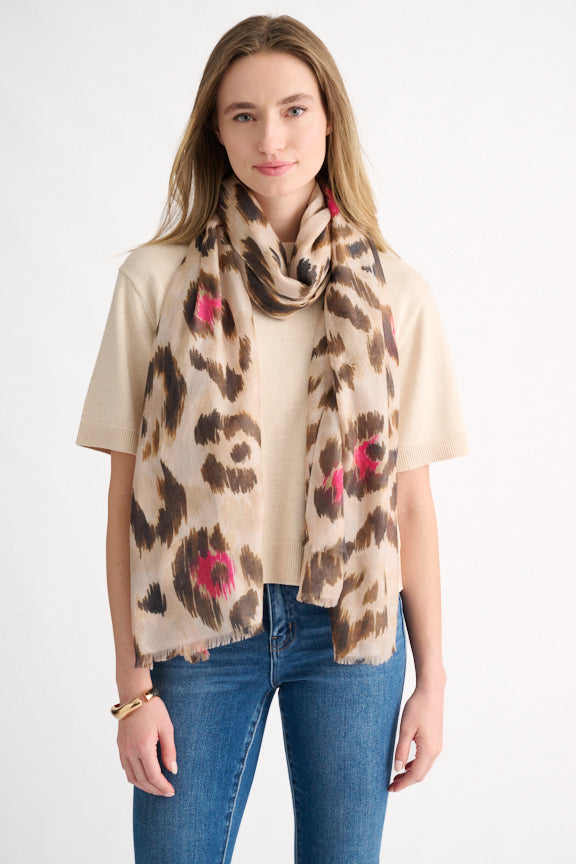 Kinross Cashmere Painted Leopard Print Scarf