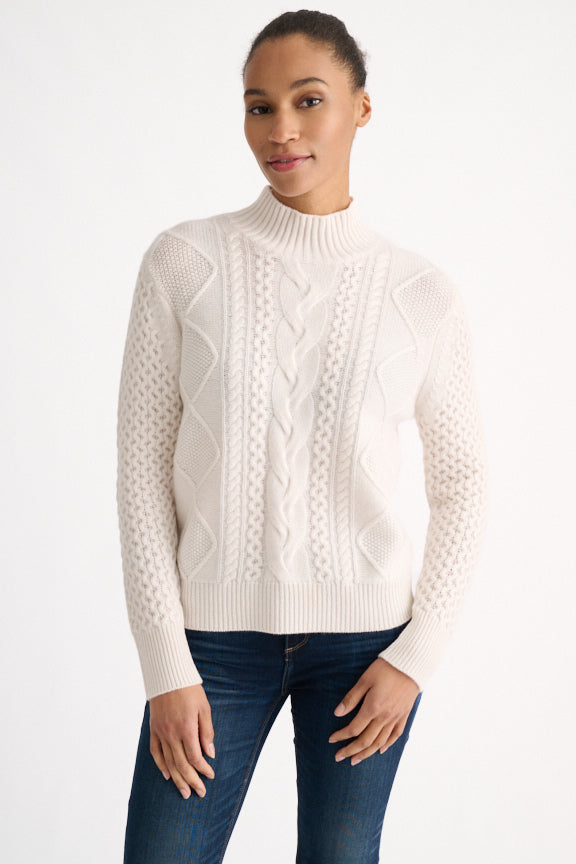 MIXED CABLE MOCK SWEATER