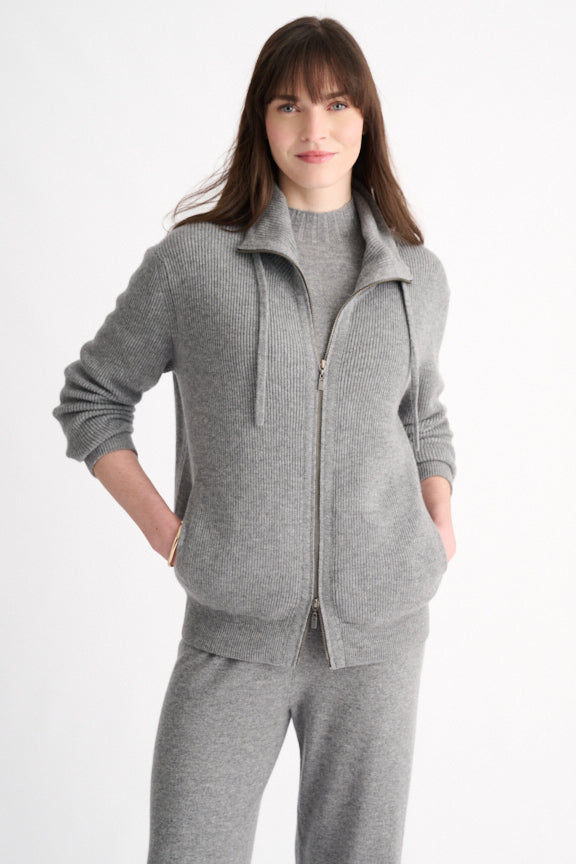 RIB ZIP MOCK CARDIGAN