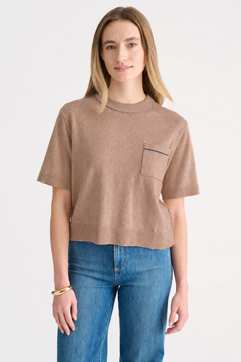 Tipped Short Sleeve Crew-XS-SCOTCH-KINROSS CASHMERE-Levy's Clothier