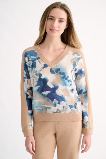 ABSTRACT PRINT VEE SWEATER - SCOTCH MULTI