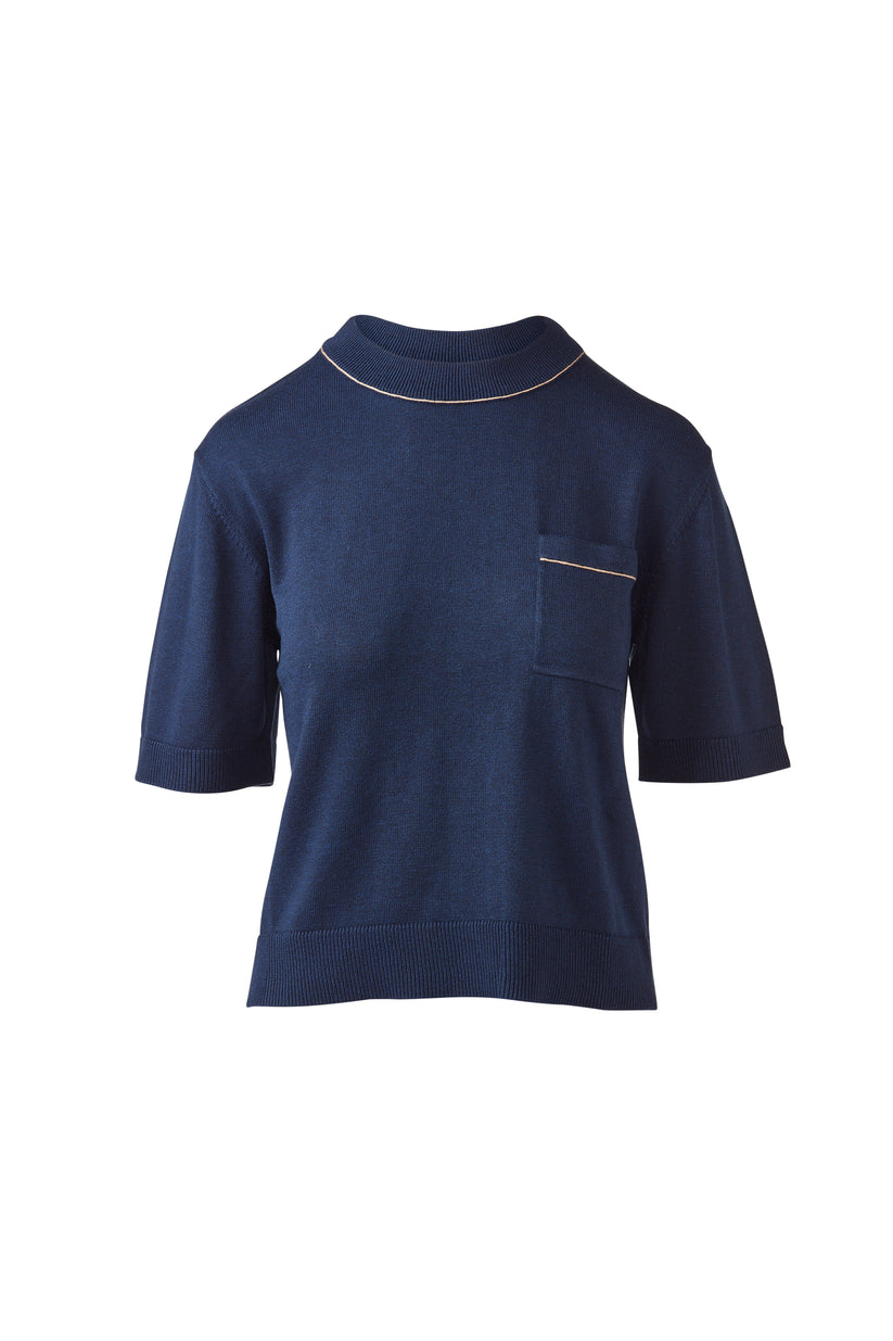 Tipped Short Sleeve Crew-XS-NAVY-KINROSS CASHMERE-Levy's Clothier