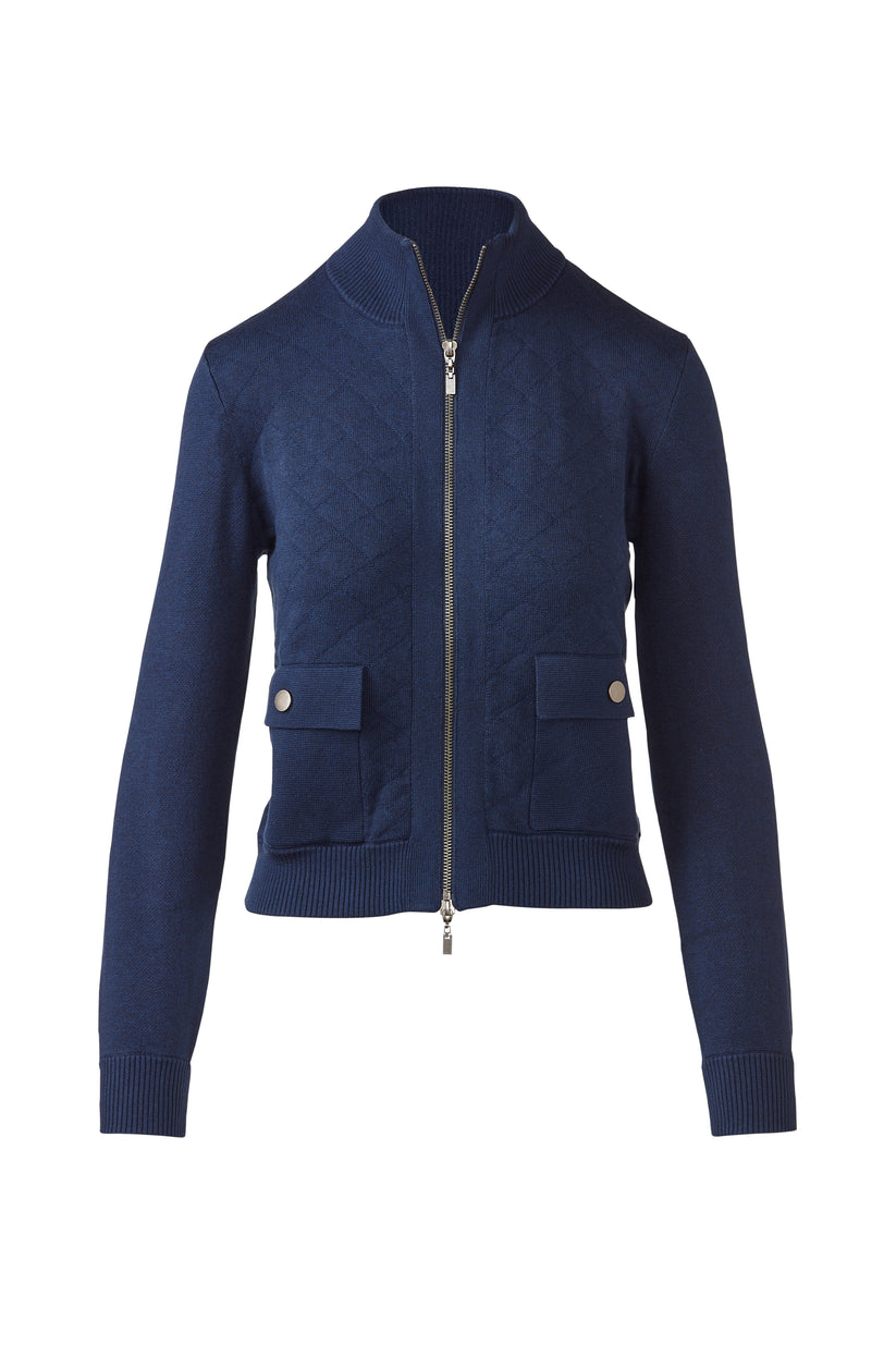 Quilted Zip Mock Cardigan-XS-NAVY-KINROSS CASHMERE-Levy's Clothier