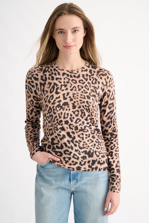 LEOPARD PRINT CREW SWEATER