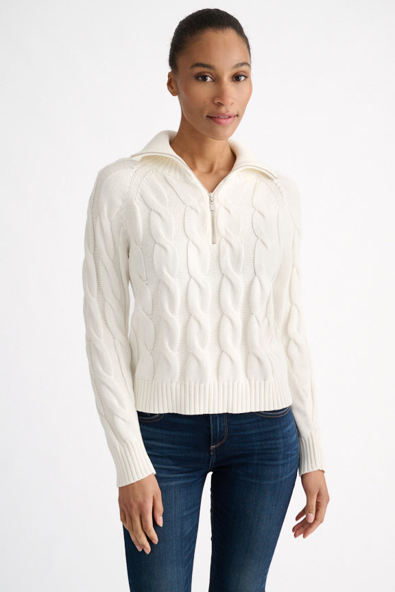 CABLE ZIP MOCK SWEATER