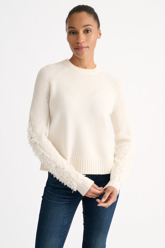 FRINGE SLEEVE CREW SWEATER