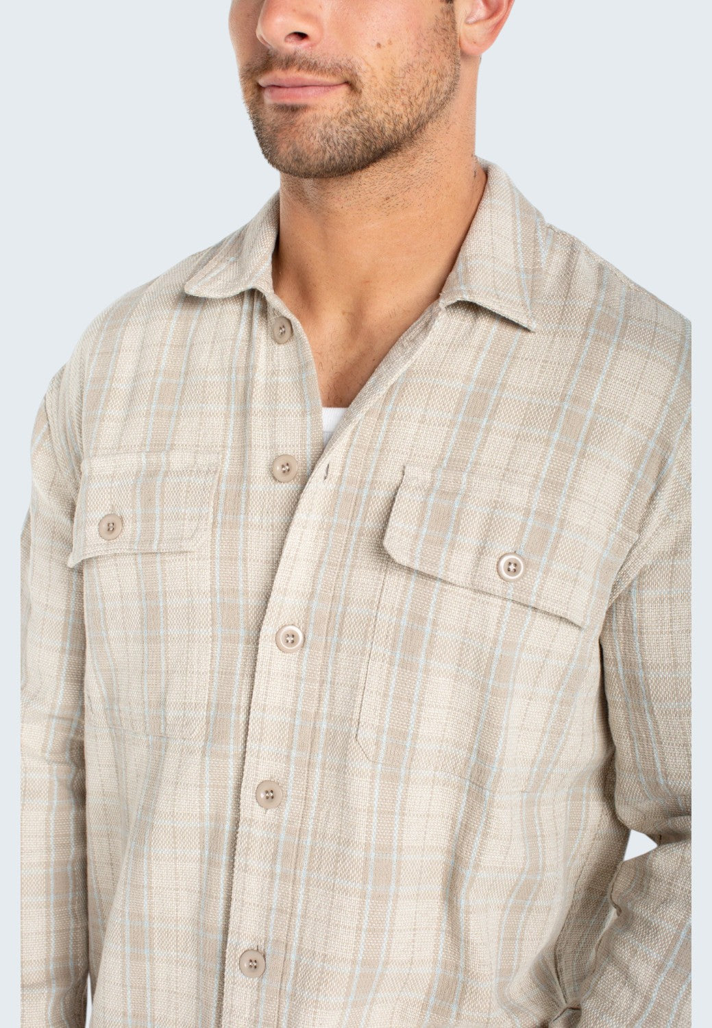 Men's Flap Pocket Overshirt - Oat Light Blue