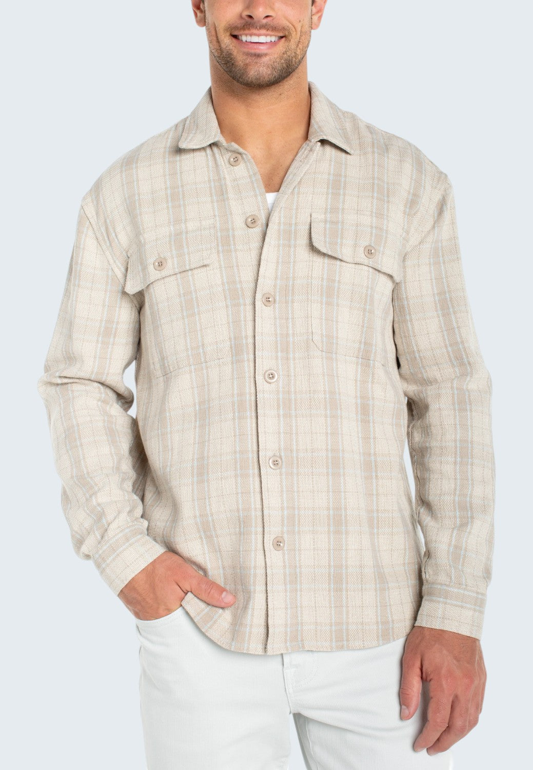 Men's Flap Pocket Overshirt - Oat Light Blue