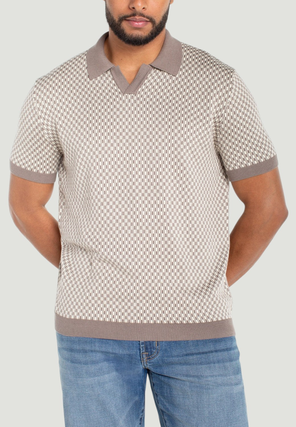 Men's Johnny Collar Sweater Knit Polo-XS-TAUPE PARCHMENT MULTI-LIVERPOOL-Levy's Clothier