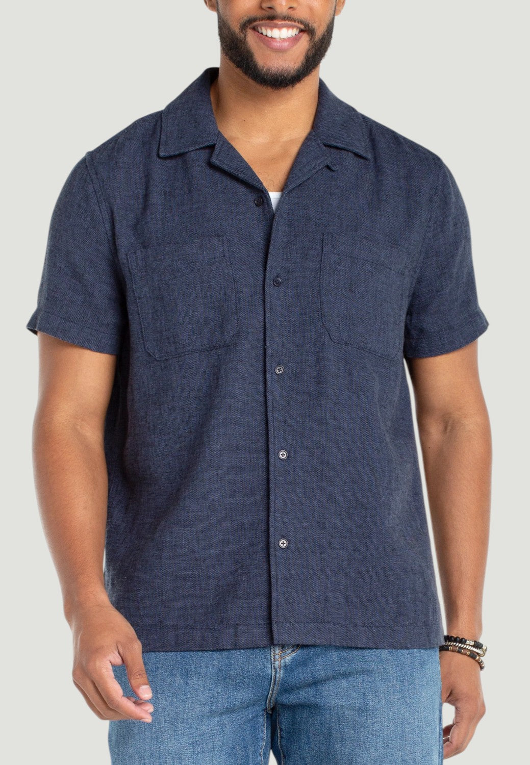 Men's Button Up Camp Shirt - Navy-XS-NAVY-LIVERPOOL-Levy's Clothier