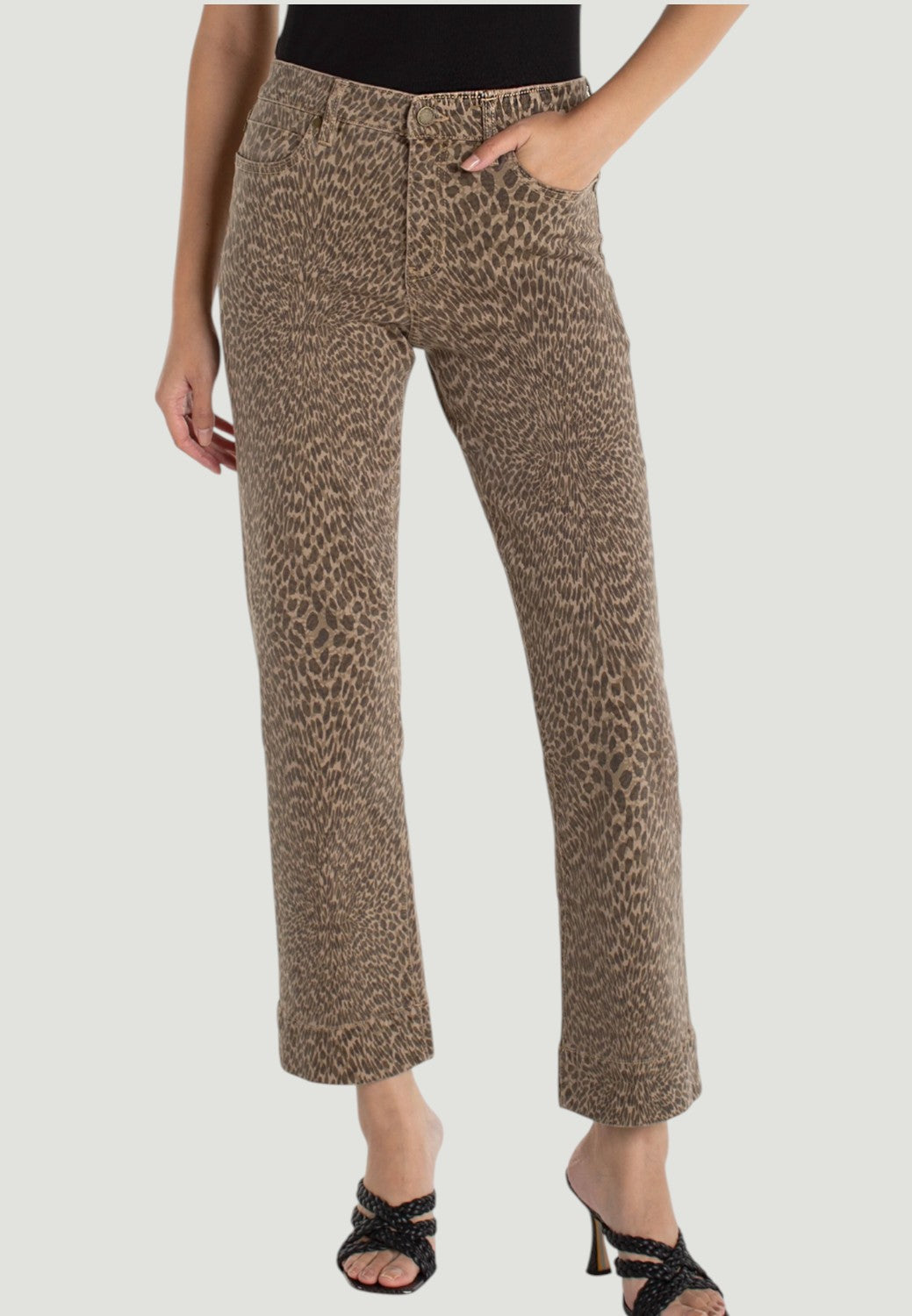 Kennedy Straight Jeans with Wide Hem - Khaki Abstract Animal-0-LIVERPOOL-Levy's Clothier