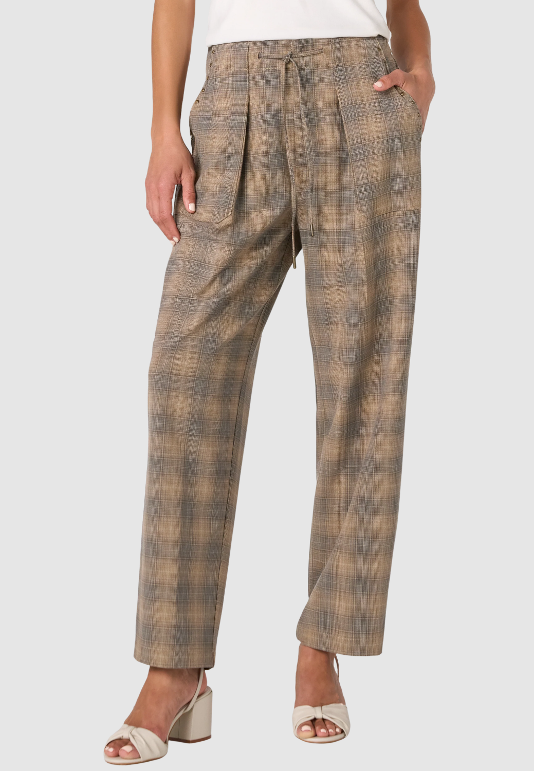 High Rise Crop Trouser with Drawstring - Oak-2-OAK MULTI OMBRE PLAID-LIVERPOOL-Levy's Clothier