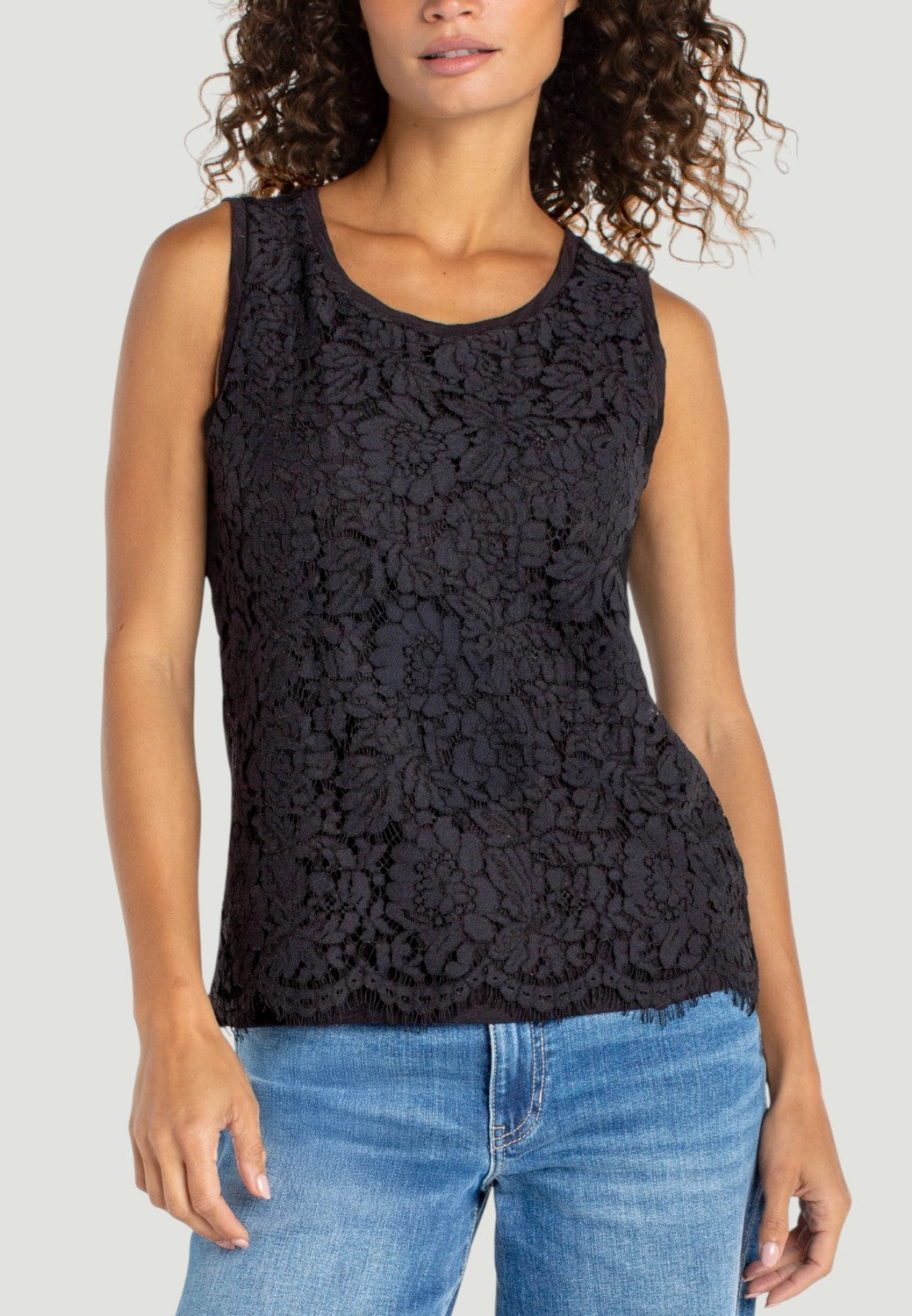Sleeveless Lace-to-Knit Hybrid Top - Black-XS-LIVERPOOL-Levy's Clothier