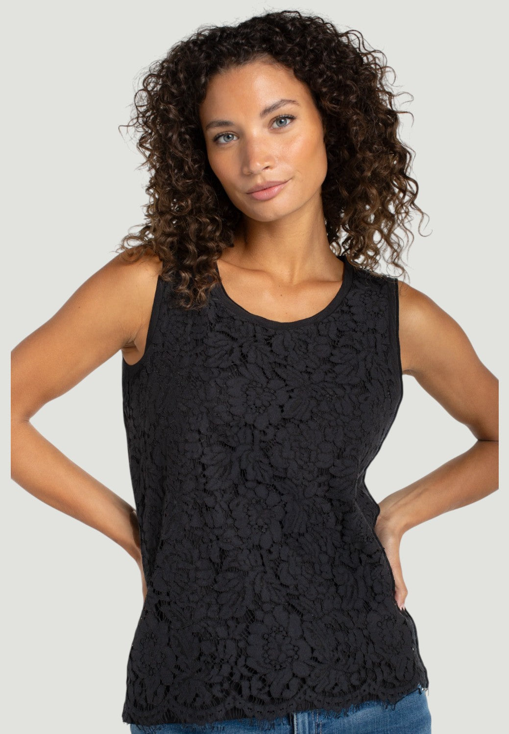 Sleeveless Lace-to-Knit Hybrid Top - Black-XS-LIVERPOOL-Levy's Clothier