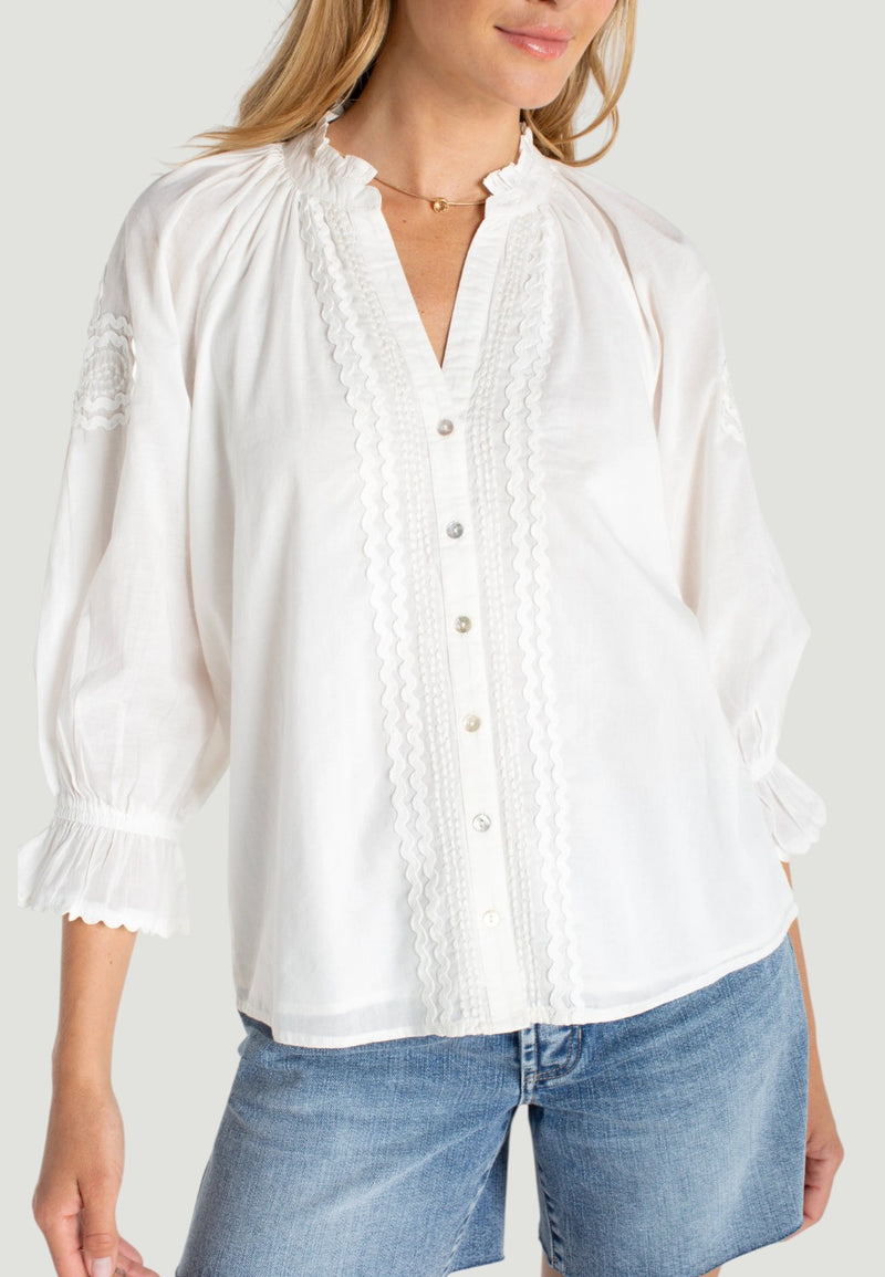 3/4 Sleeve Button Front Woven Top - Bone-XS-BONE-LIVERPOOL-Levy's Clothier