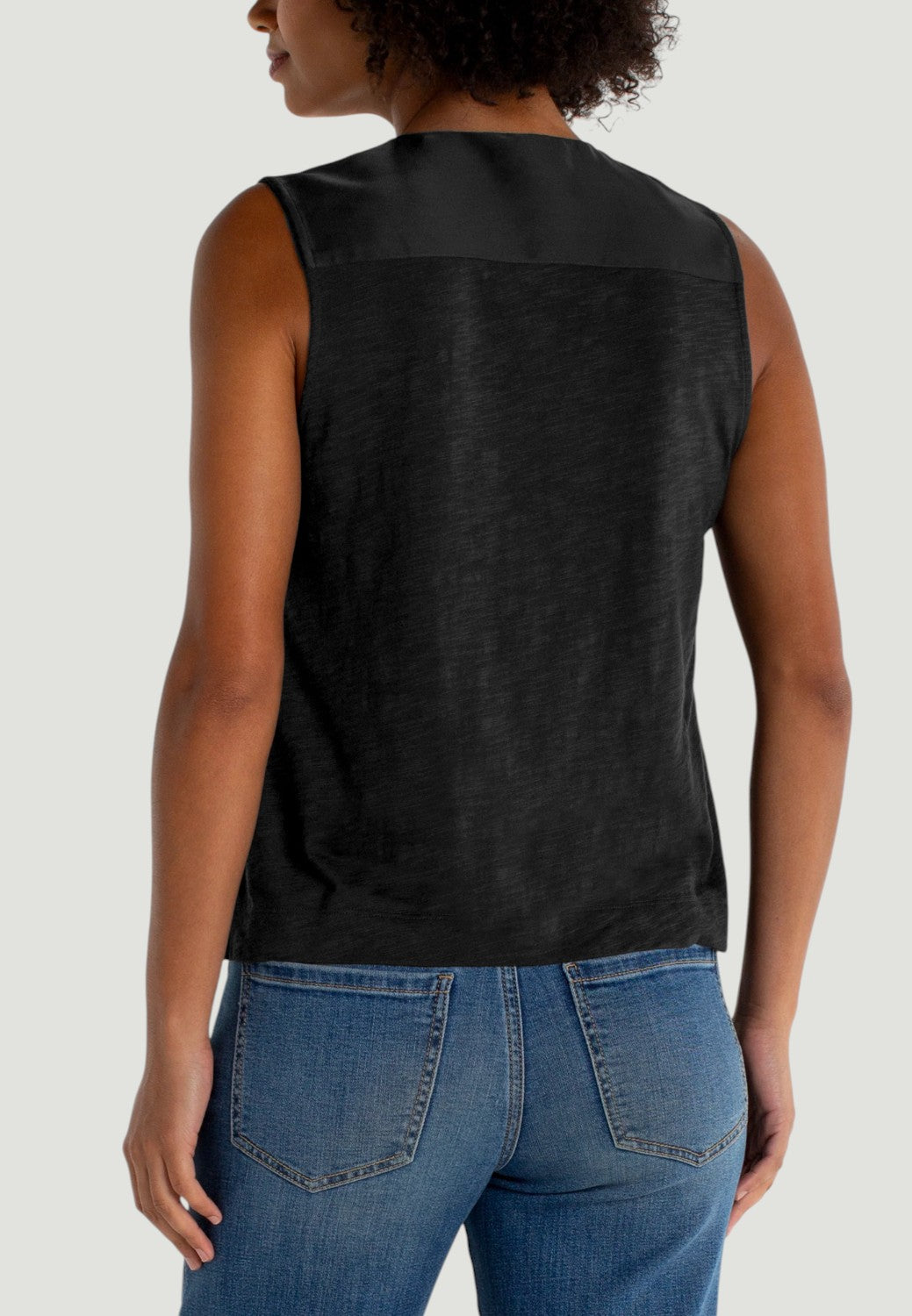 Sleeveless V-neck Woven-to-knit Top-XS-WHIPPED CREAM-LIVERPOOL-Levy's Clothier