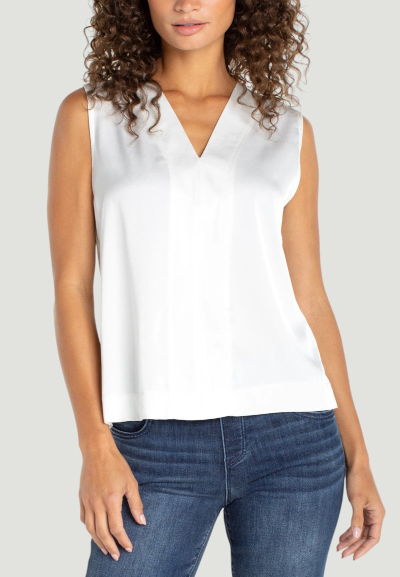 Sleeveless V-neck Woven-to-knit Top-XS-WHIPPED CREAM-LIVERPOOL-Levy's Clothier