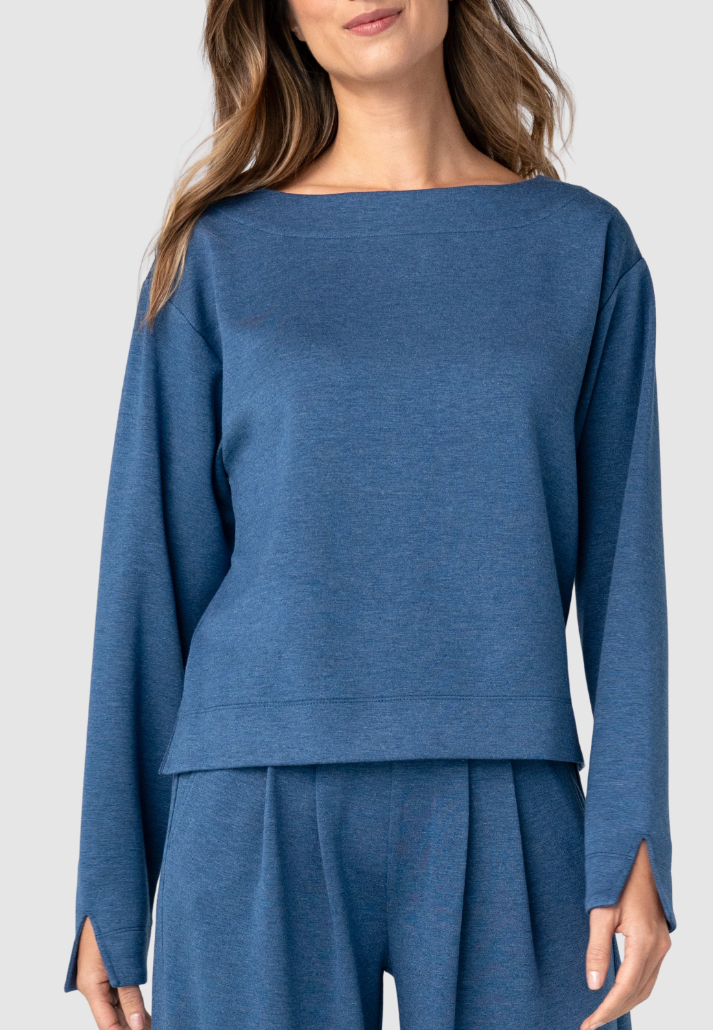 Long Sleeve Boat Neck Top-XS-HEATHERED NAVY-LIVERPOOL-Levy's Clothier