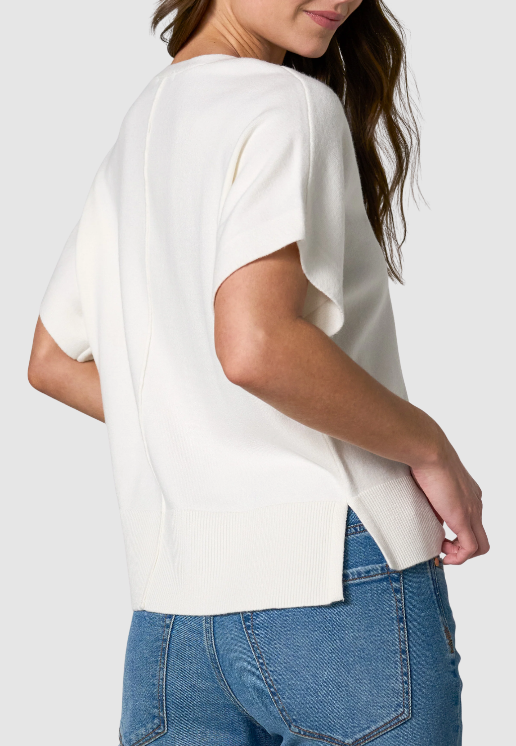 Short Sleeve V-Neck Dolman Popover Sweater with Step Hem-XS-WHIPPED CREAM-LIVERPOOL-Levy's Clothier