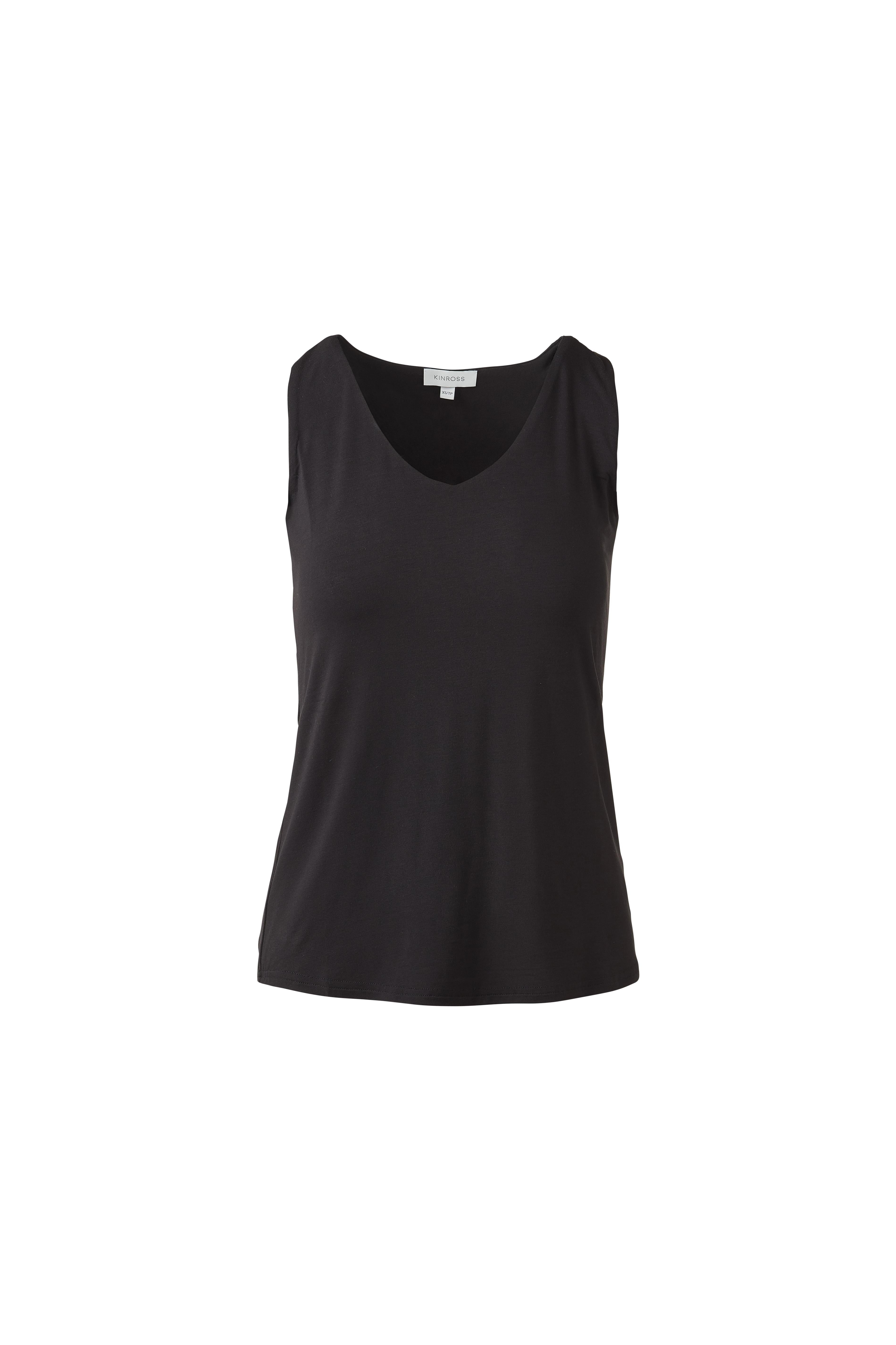BAMBOO HI LOW VEE TANK-BLACK-XS-Kinross Cashmere-Levy's Clothier