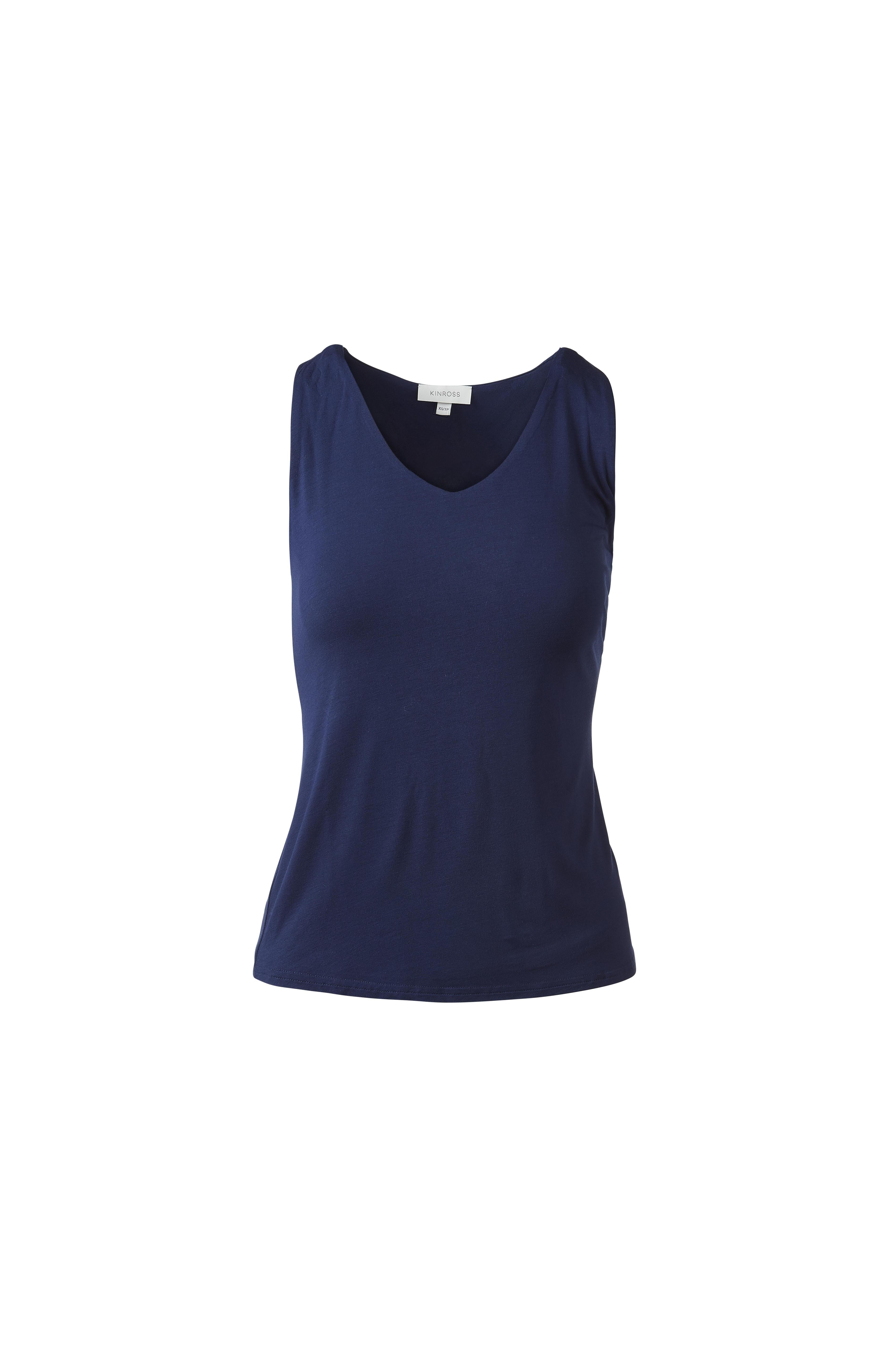 BAMBOO HI LOW VEE TANK-NAVY-XS-Kinross Cashmere-Levy's Clothier
