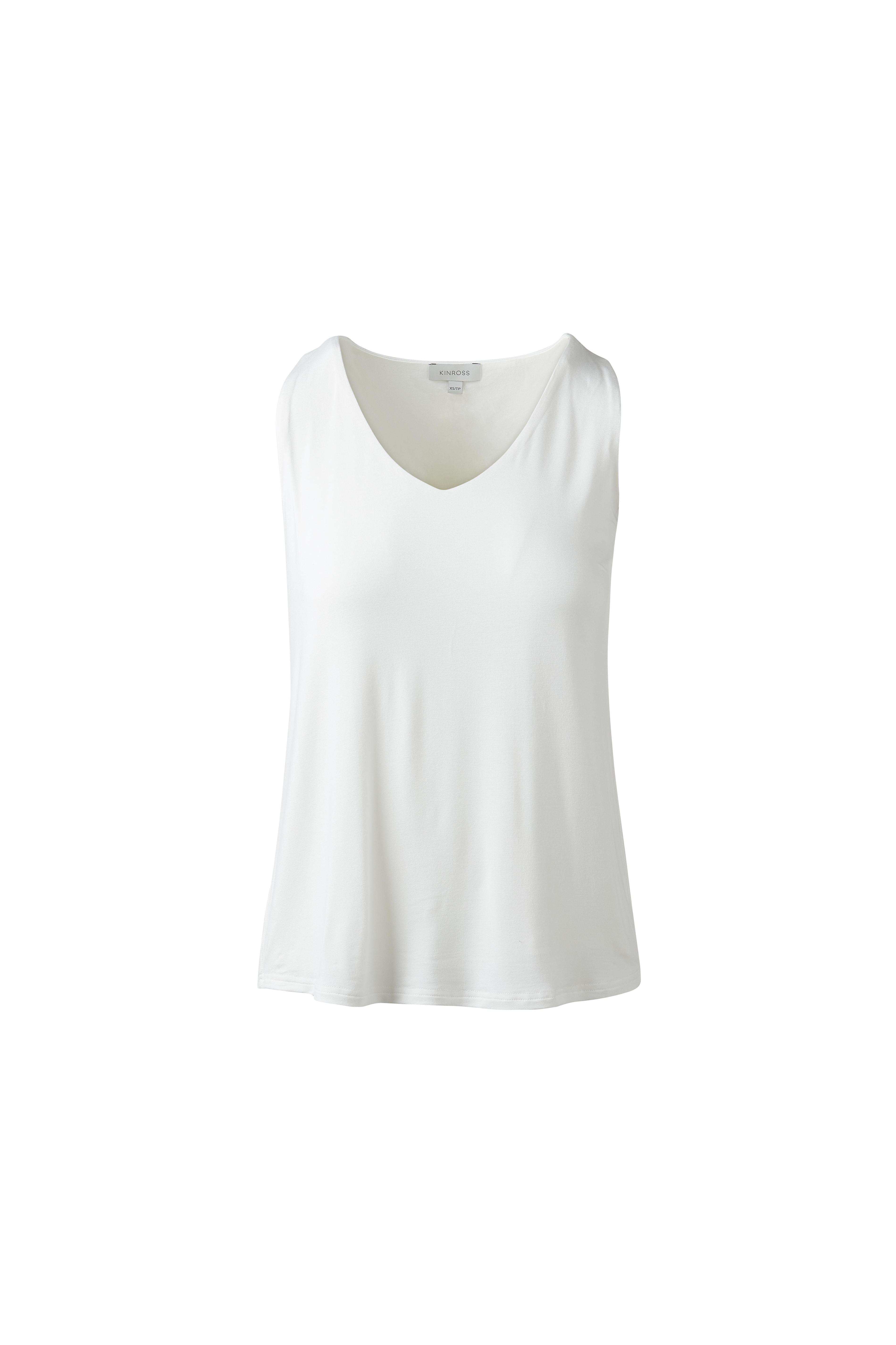 BAMBOO HI LOW VEE TANK-BIANCO-XS-Kinross Cashmere-Levy's Clothier