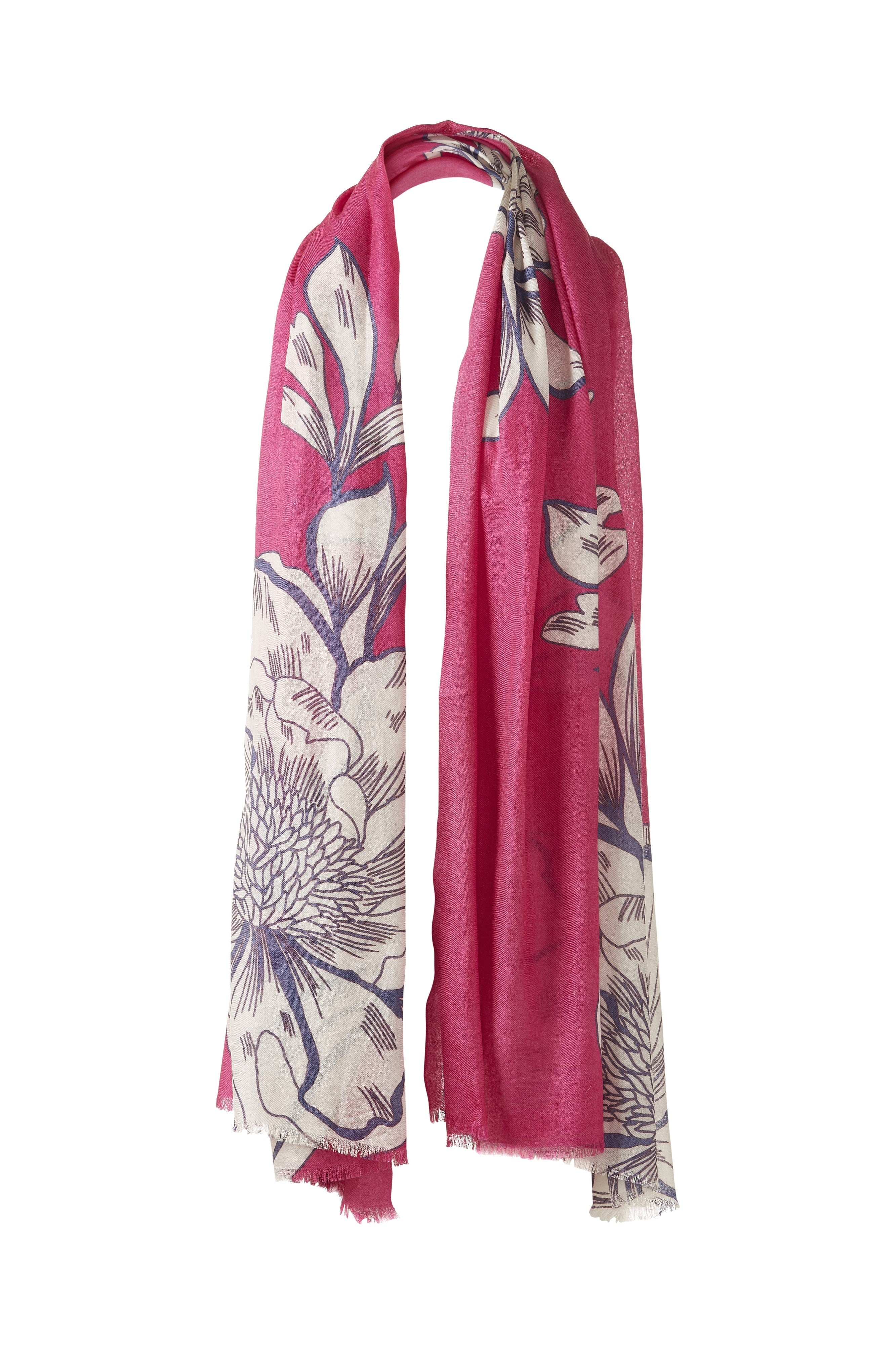 OVERSIZED BLOOMS PRINT SCARF-DAHLIA_MULTI-OS-Kinross Cashmere-Levy's Clothier