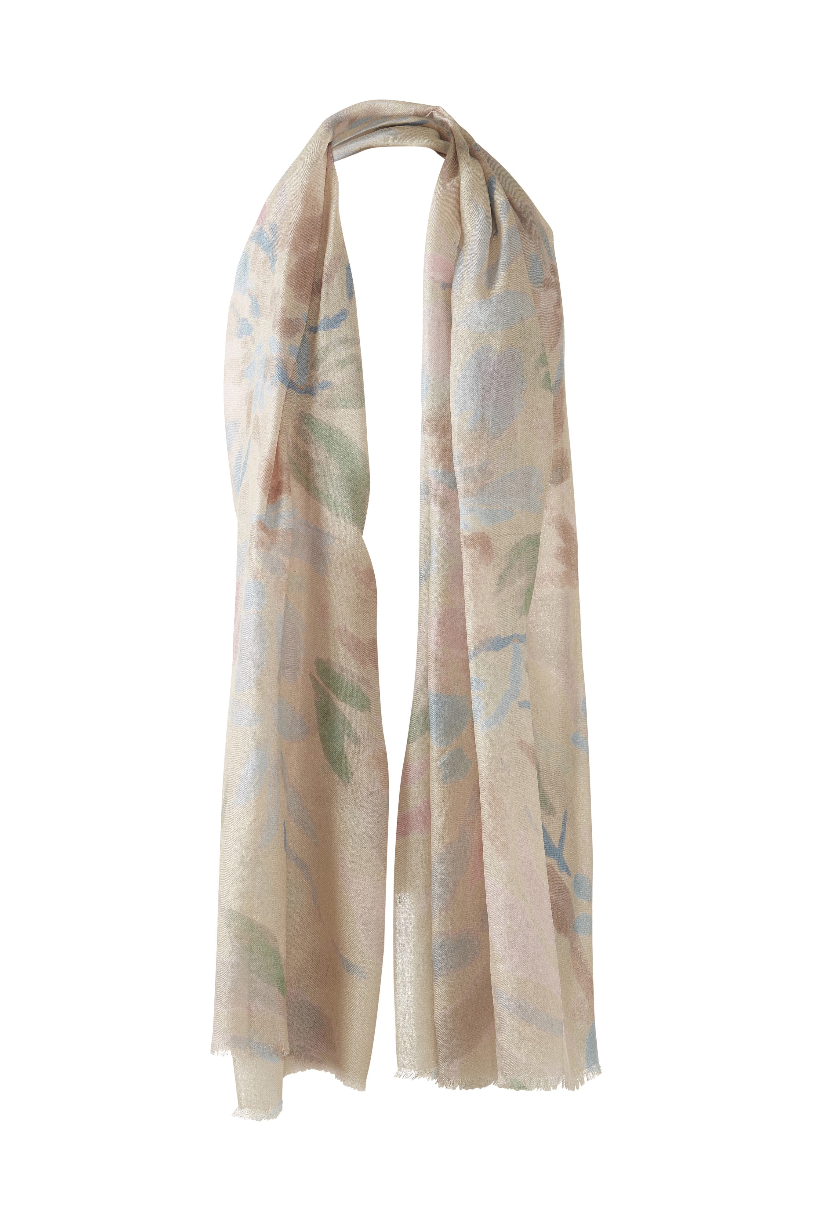 SOFT FLORAL PRINT SCARF-PEBBLE_MULTI-OS-Kinross Cashmere-Levy's Clothier