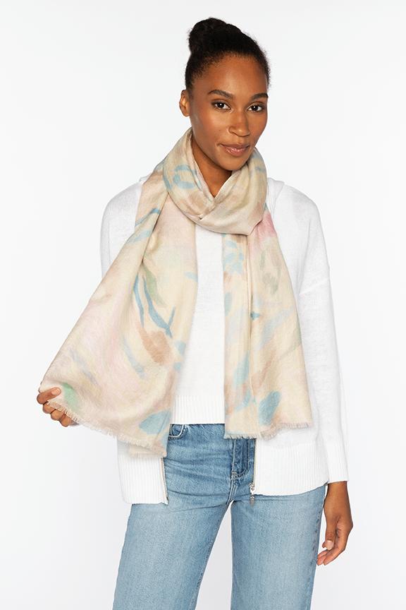 SOFT FLORAL PRINT SCARF-PEBBLE_MULTI-OS-Kinross Cashmere-Levy's Clothier