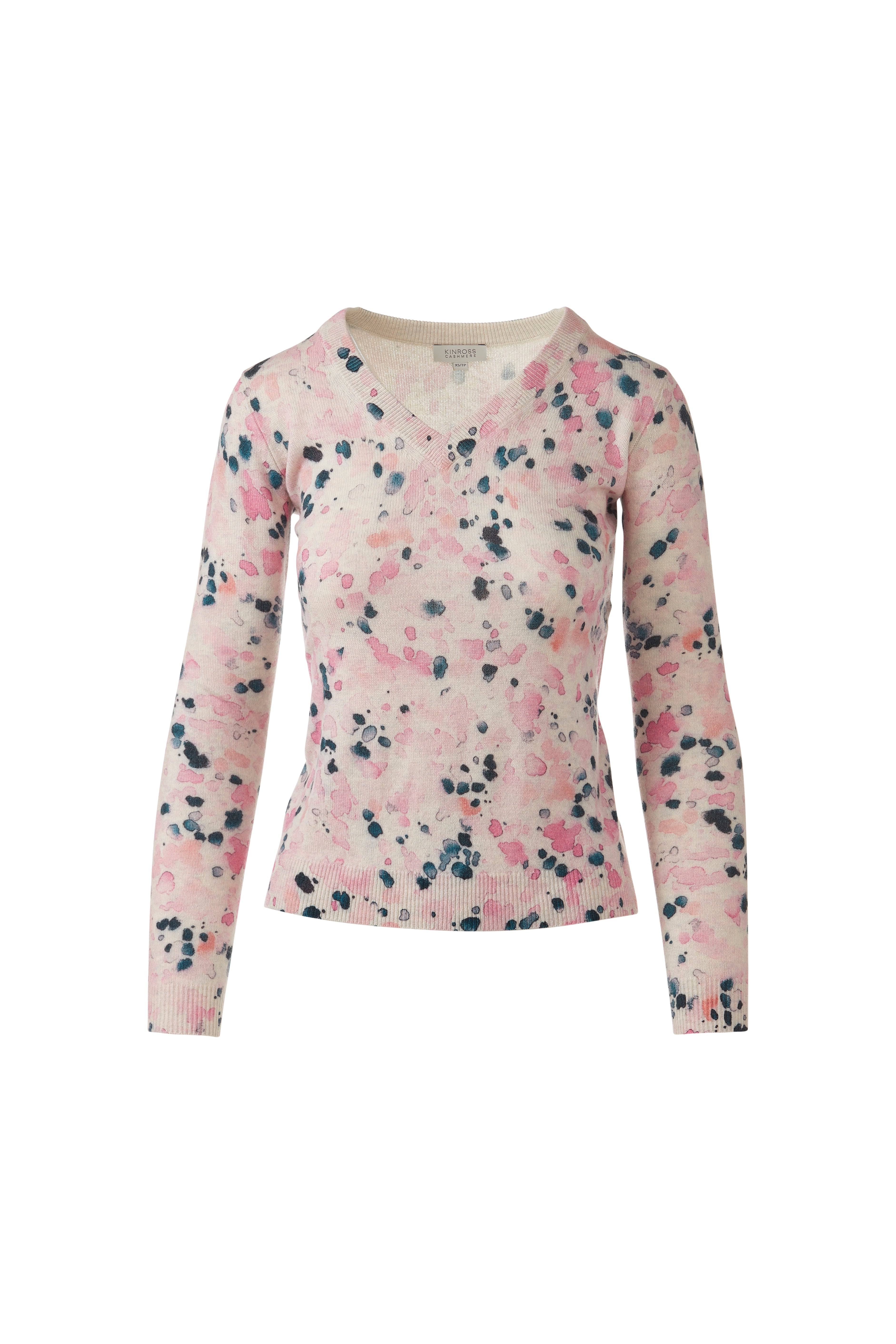 DROPLET PRINT VEE-DAHLIA MULTI-XS-Kinross Cashmere-Levy's Clothier