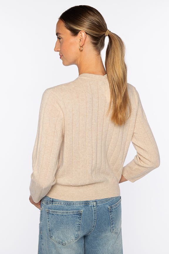SHORT RIB CREW CARDIGAN-CLOUD-XS-Kinross Cashmere-Levy's Clothier