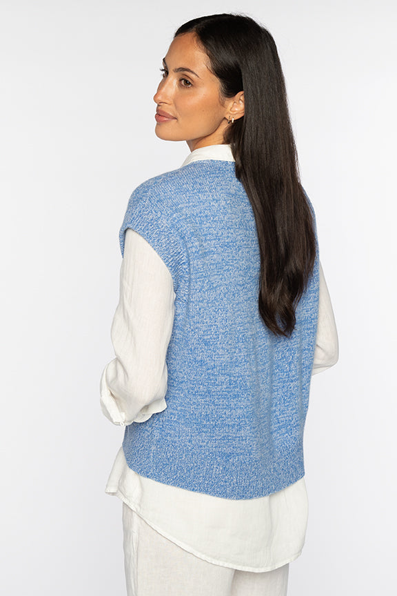 MARLED CAP SLEEVE VEE-SKYWAY/CLOUD-XS-Kinross Cashmere-Levy's Clothier