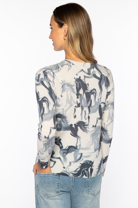 HORSE PRINT CREW-CLOUD MULTI-XS-Kinross Cashmere-Levy's Clothier