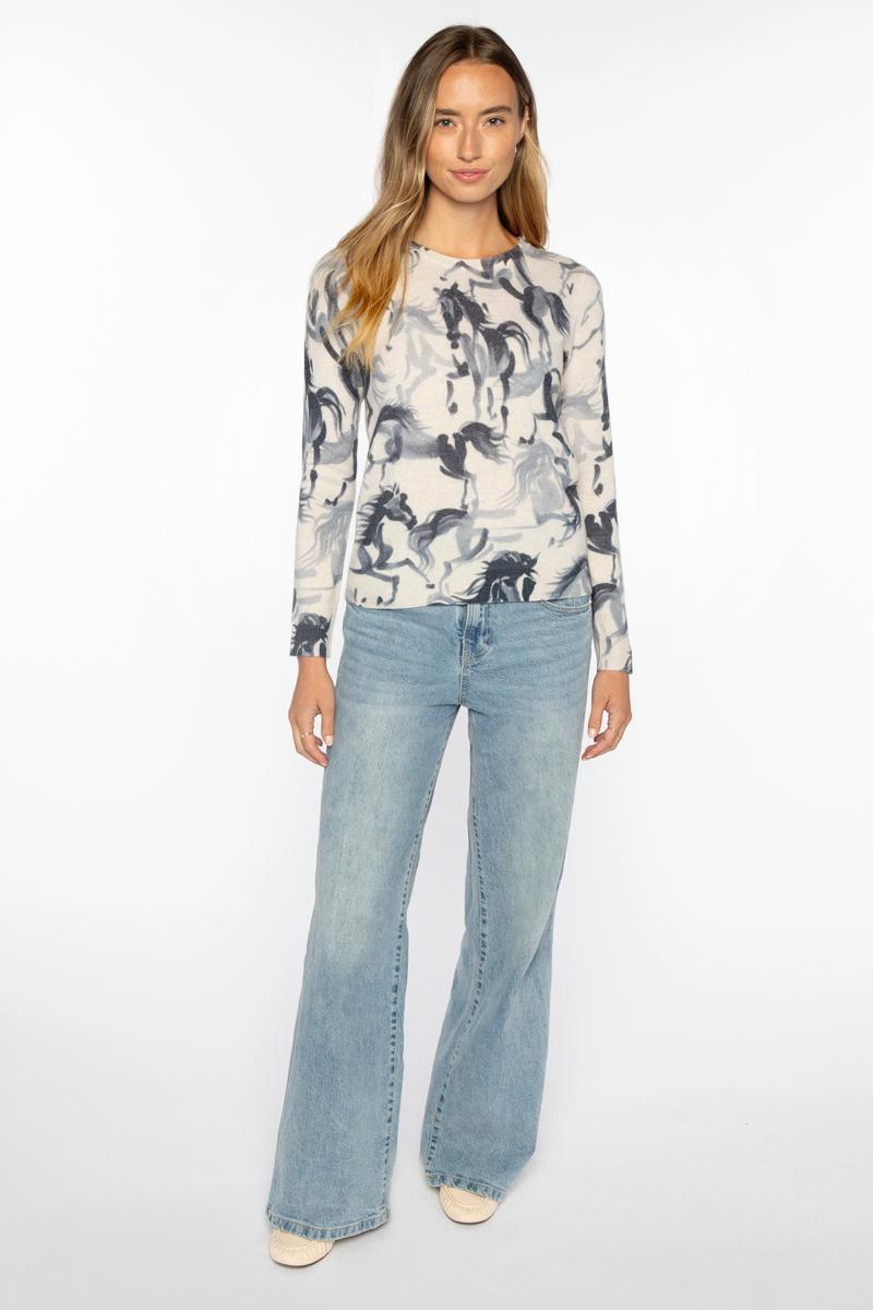 HORSE PRINT CREW-CLOUD MULTI-XS-Kinross Cashmere-Levy's Clothier