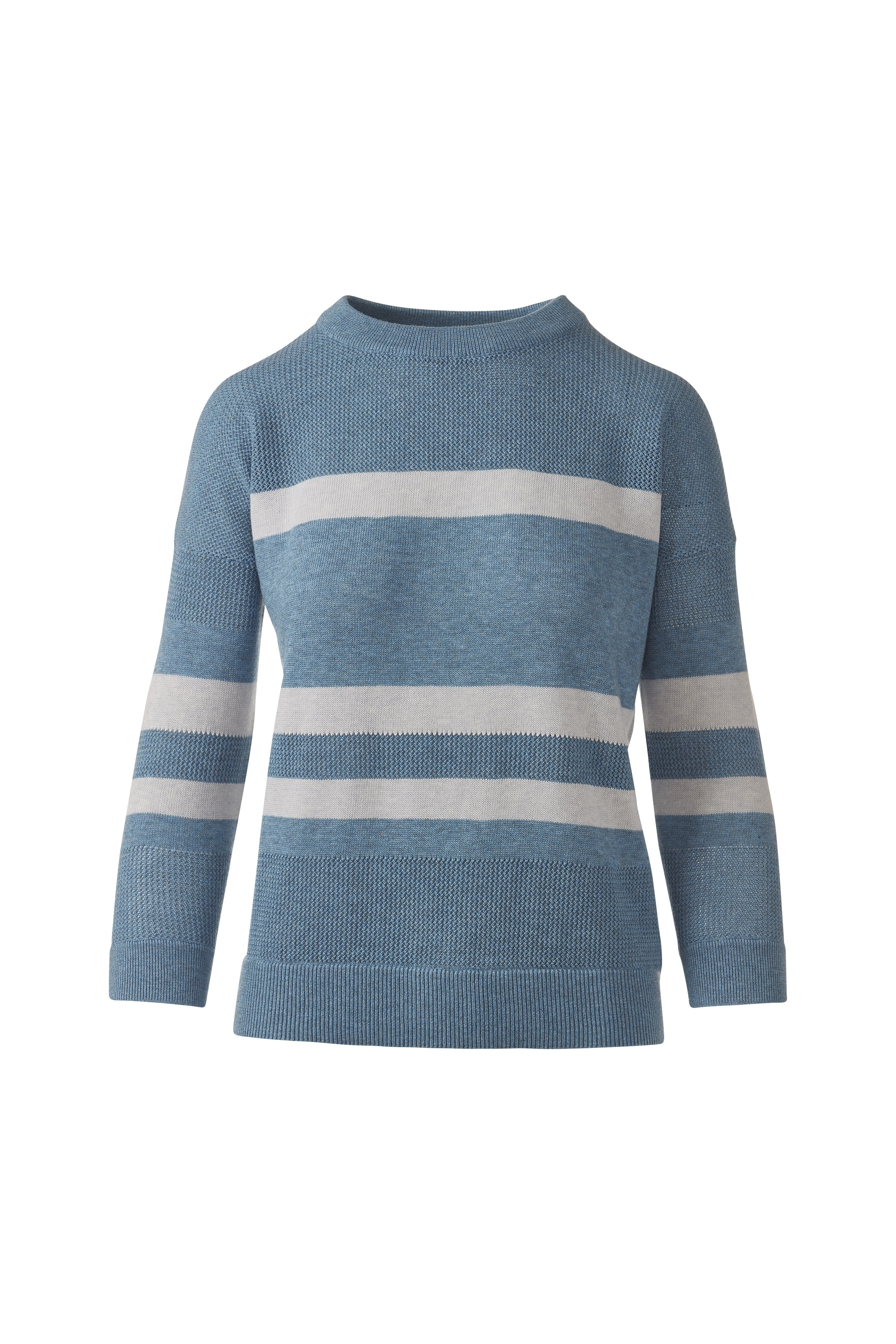 MESH STRIPE CREW-DENIM/GREYSTONE-XS-Kinross Cashmere-Levy's Clothier