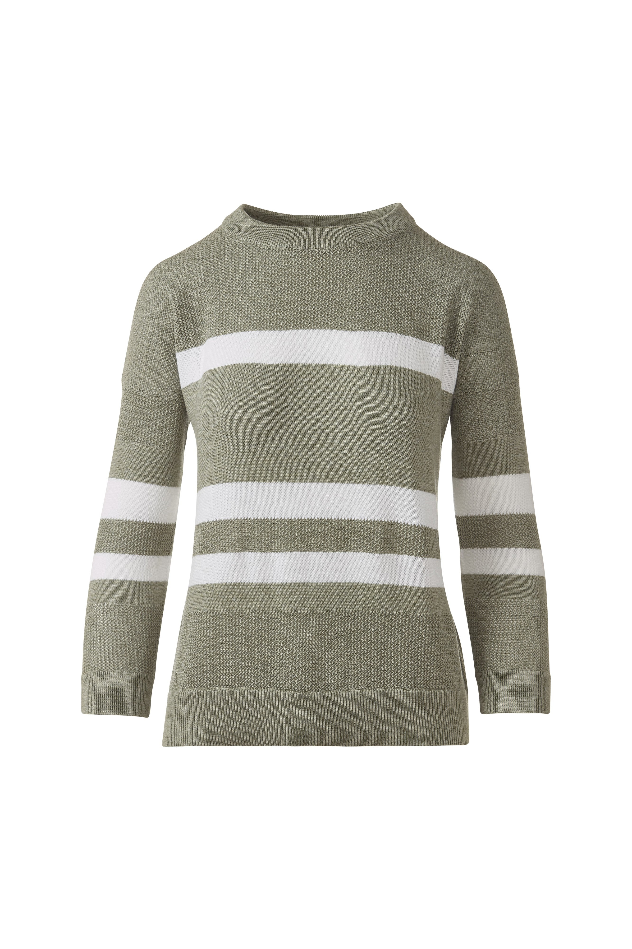 MESH STRIPE CREW-SAGE/WHITE-XS-Kinross Cashmere-Levy's Clothier