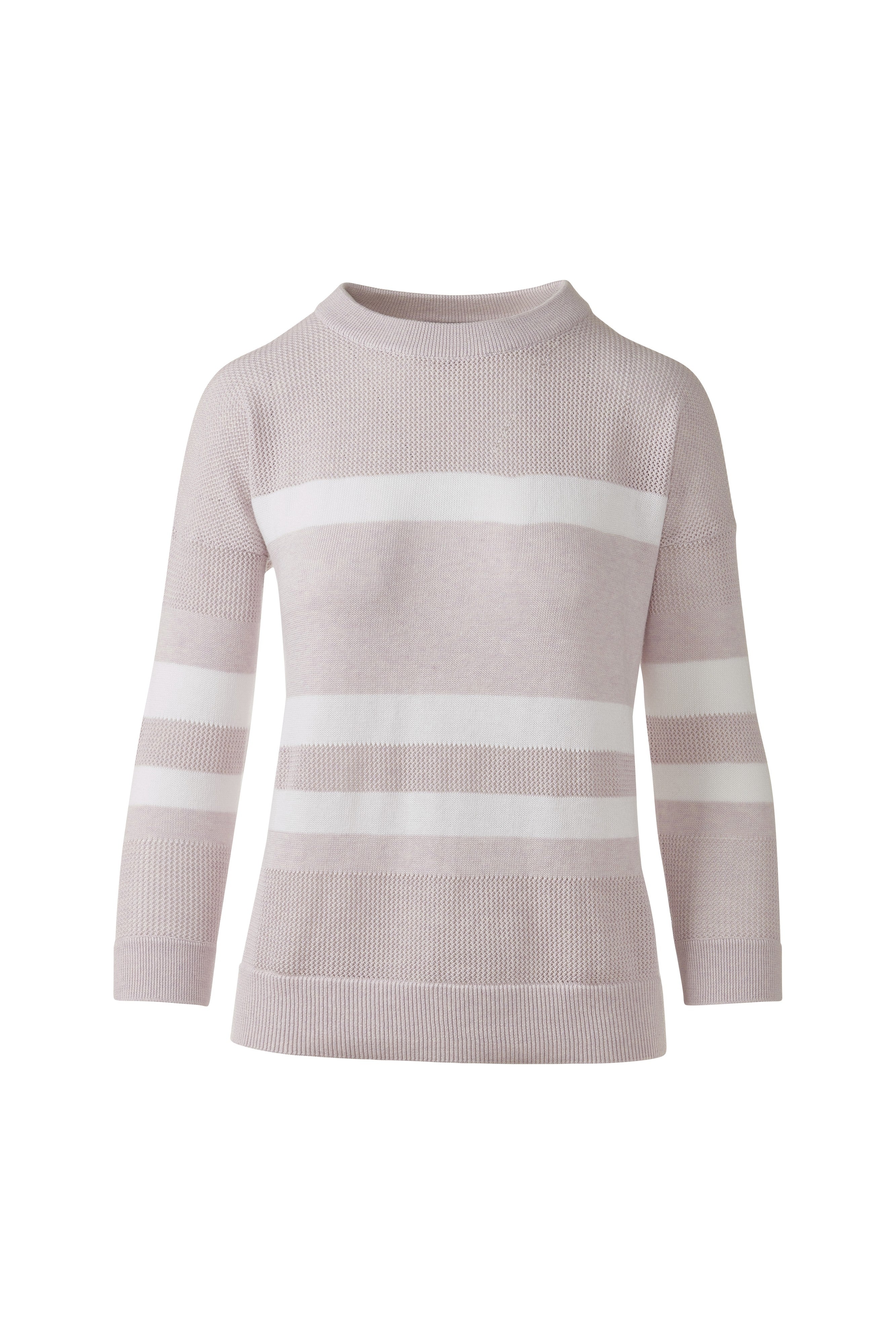 MESH STRIPE CREW-THISTLE/WHITE-XS-Kinross Cashmere-Levy's Clothier