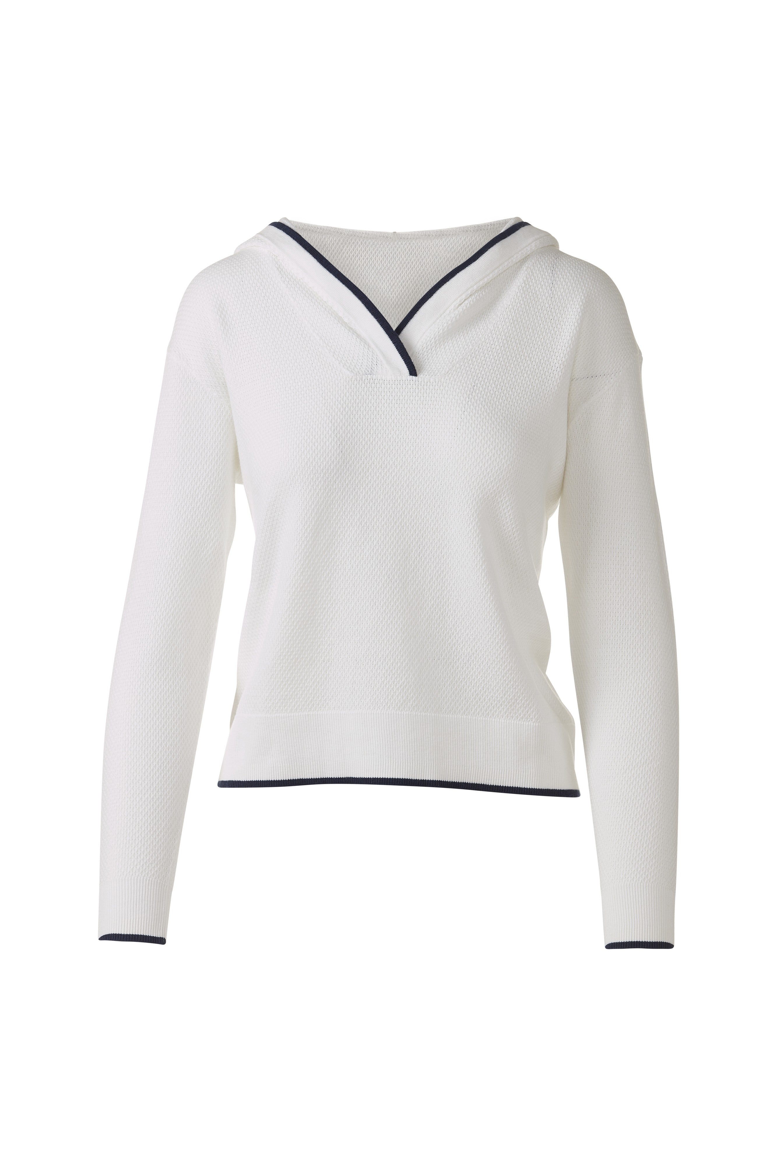 RIB PULLOVER HOODIE-WHITE/NAVY-XS-Kinross Cashmere-Levy's Clothier