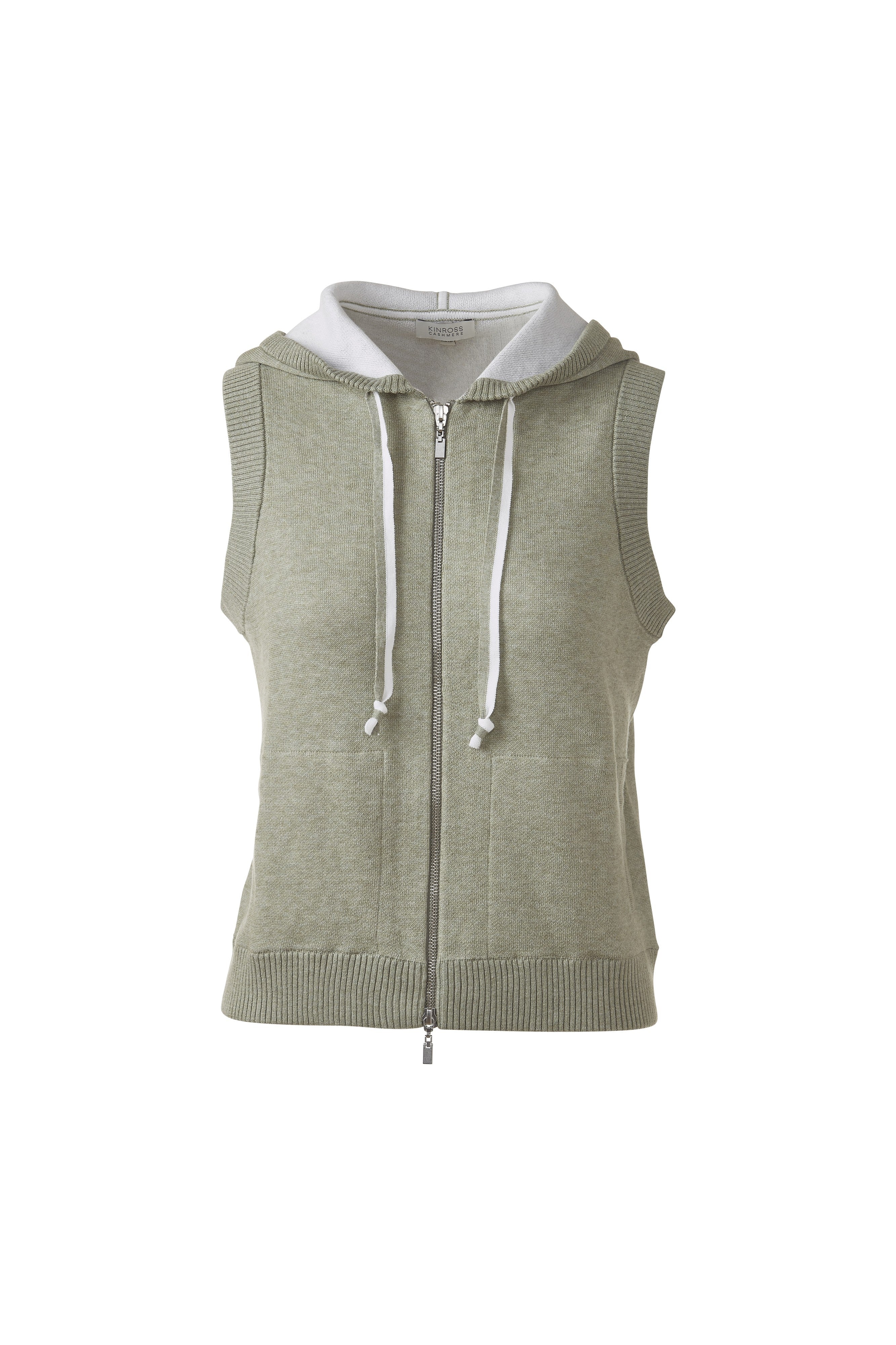 SLEEVELESS ZIP HOODIE-SAGE-XS-Kinross Cashmere-Levy's Clothier