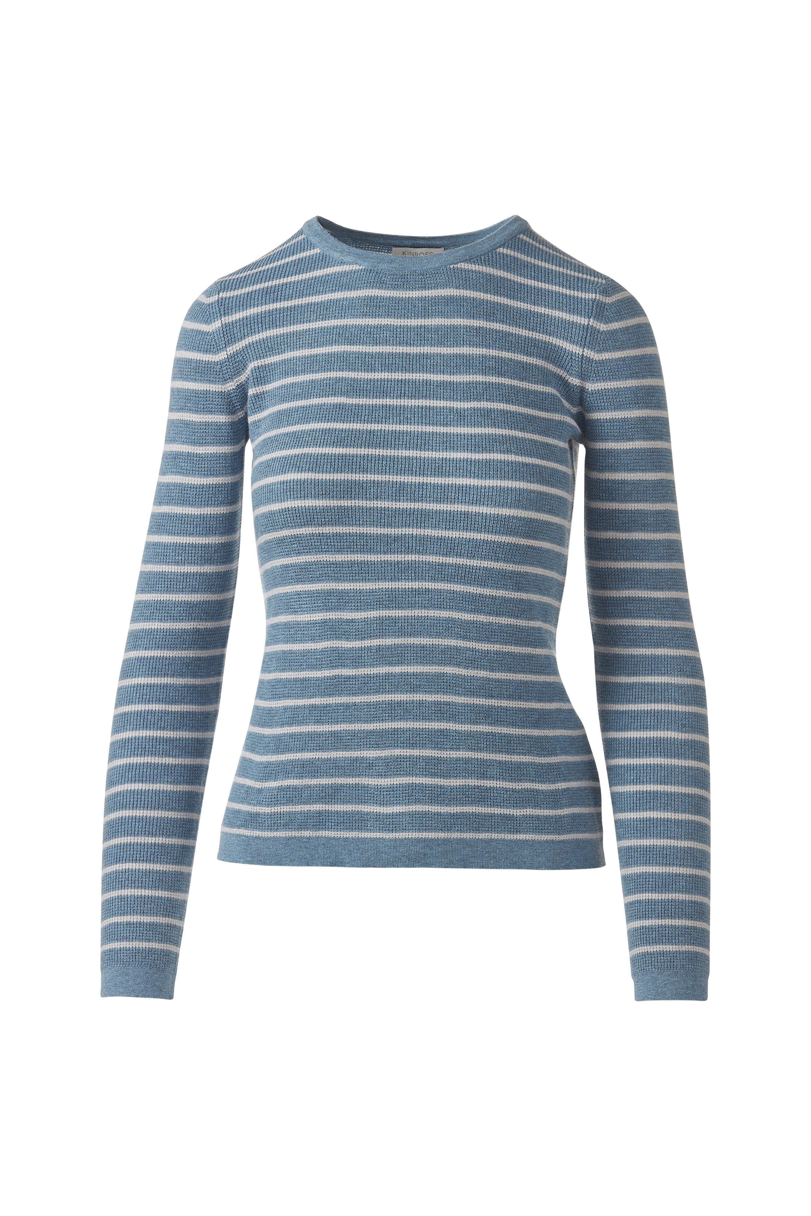TEXTURE STRIPE CREW-DENIM/GREYSTONE-XS-Kinross Cashmere-Levy's Clothier