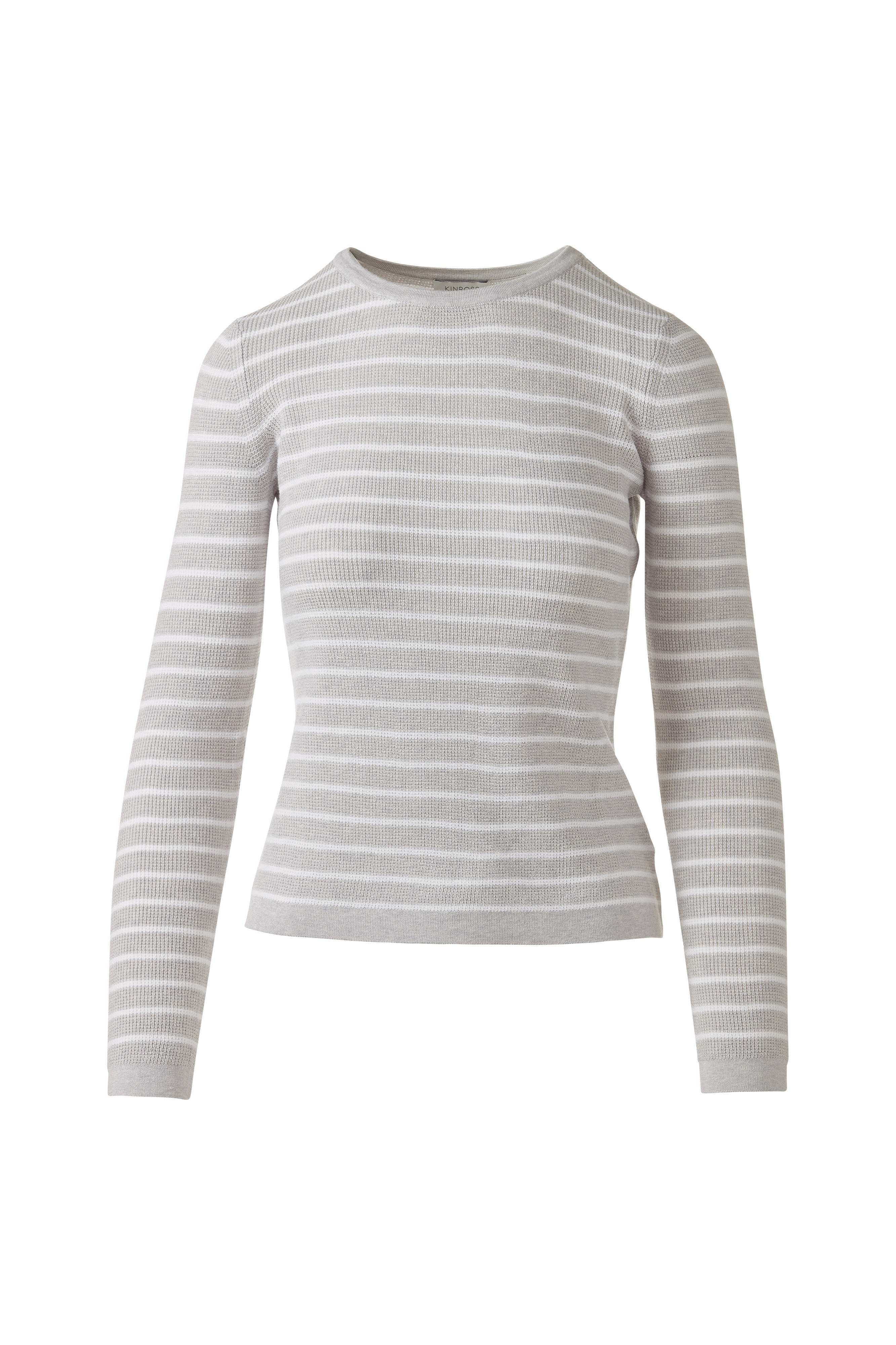 TEXTURE STRIPE CREW-GREYSTONE/WHITE-XS-Kinross Cashmere-Levy's Clothier